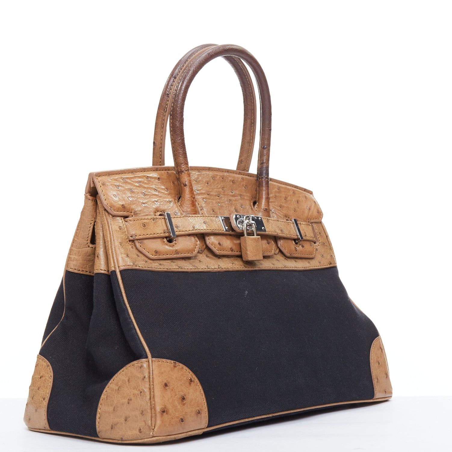 Other KP NEW YORK INC brown leather trim black canvas satchel tote bag Size ONE SIZE - 3 Thumbnail