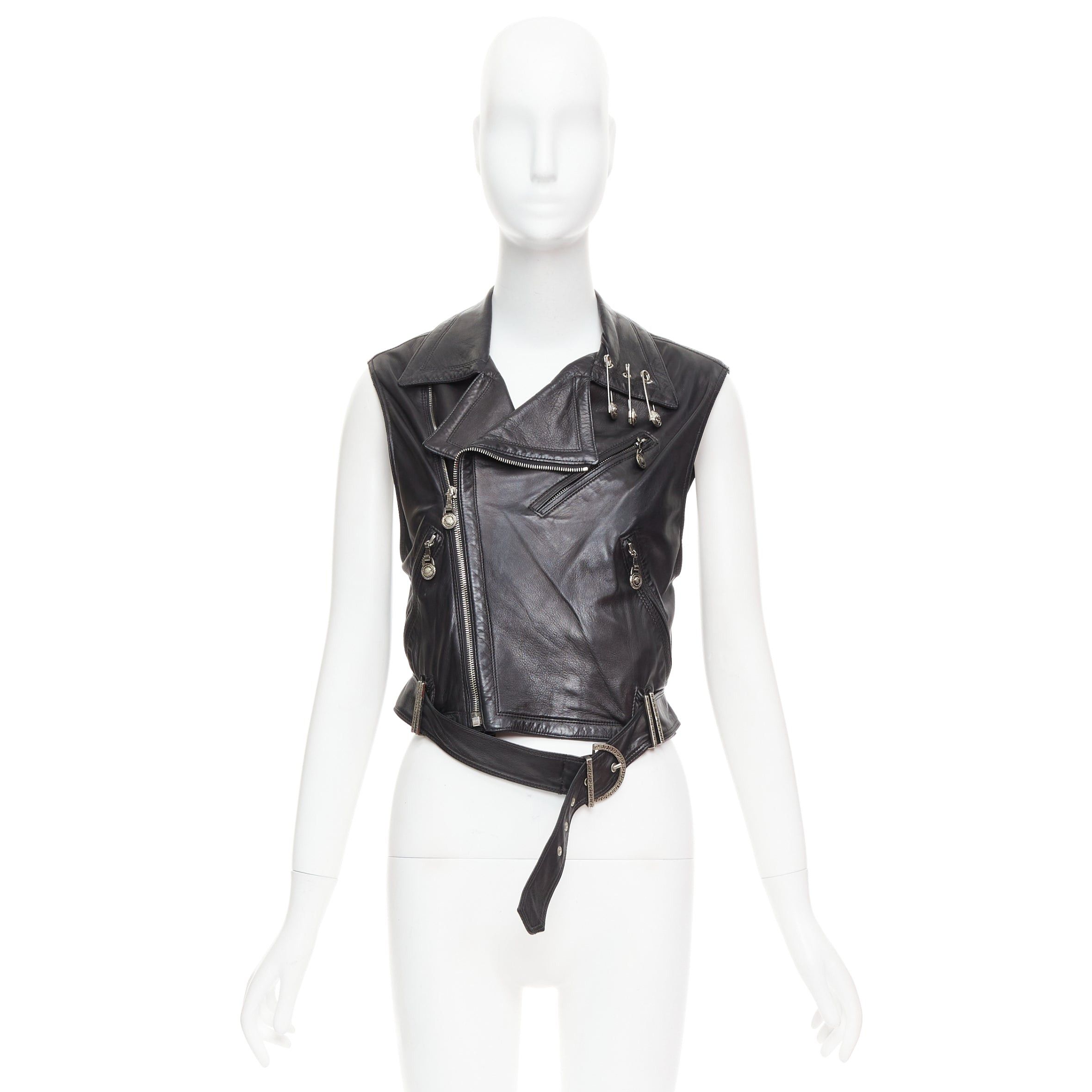 Versace GIANNI VERSACE 1994 Vintage leather medusa safety pin biker vest IT38 XS Size XS / US 0-2 / IT 36-38 - 11 Thumbnail
