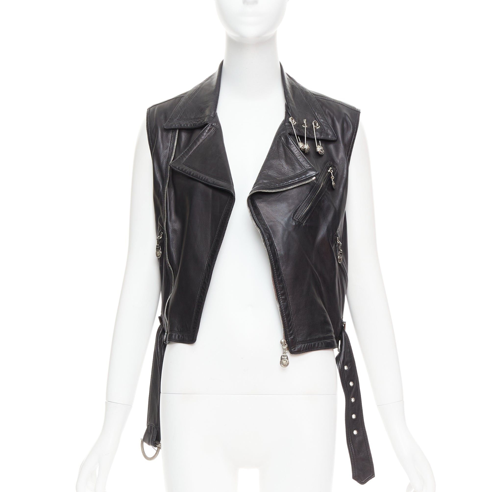 Versace GIANNI VERSACE 1994 Vintage leather medusa safety pin biker vest IT38 XS Size XS / US 0-2 / IT 36-38 - 3 Thumbnail