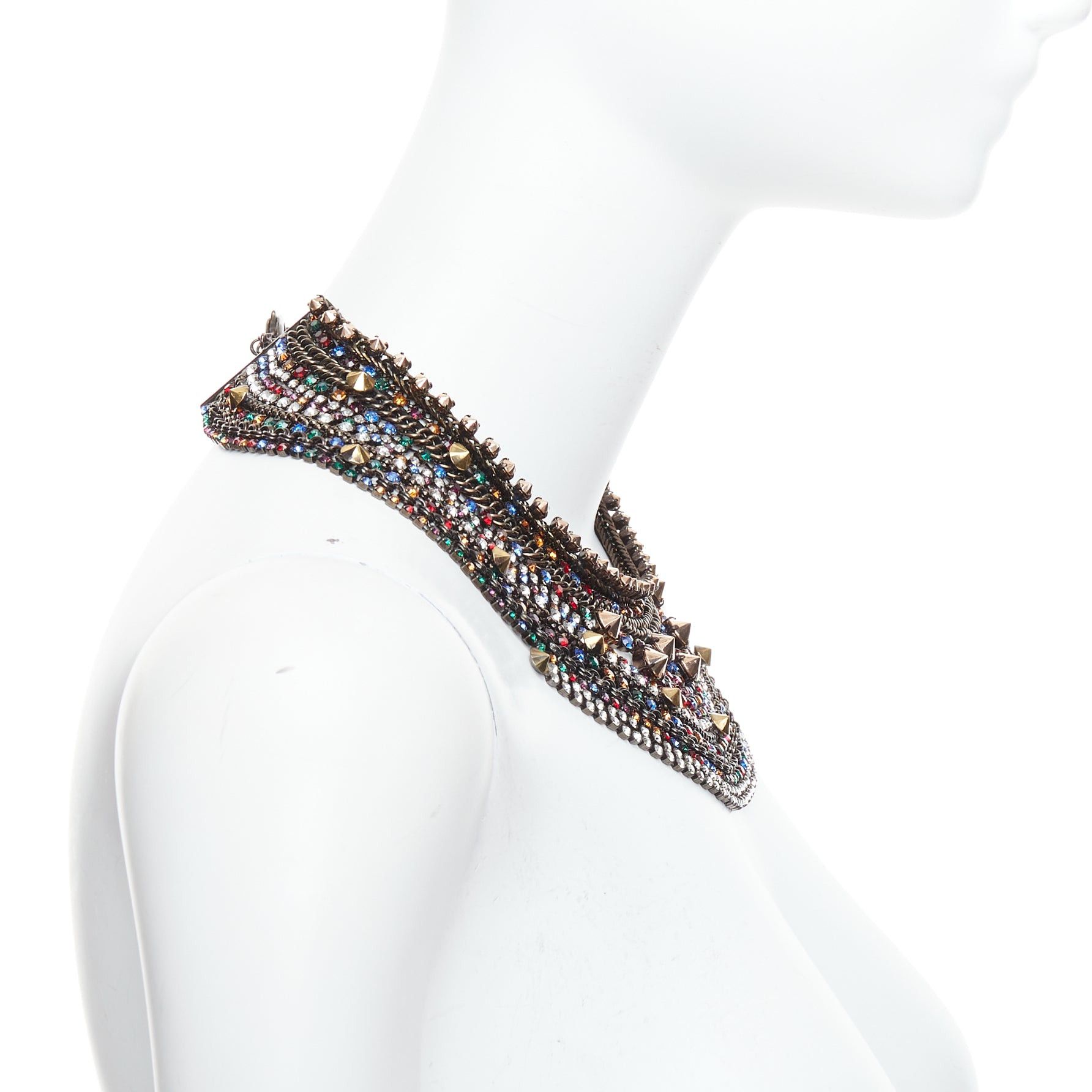 Other IOSSELLIANI gold multicolor rhinestone crystal encrusted collar necklace Size ONE SIZE - 4 Thumbnail