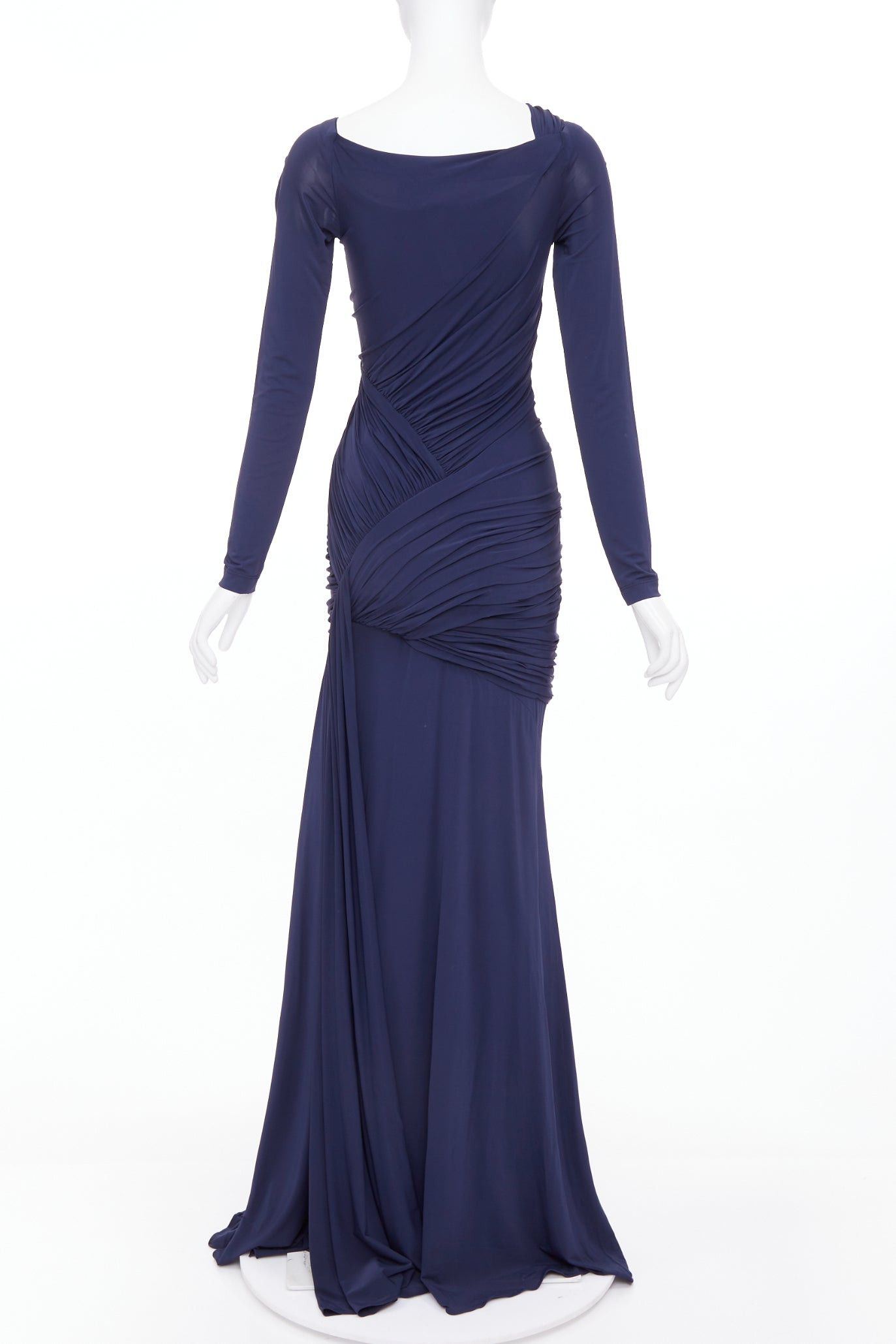 Donna Karan DONNA KARAN navy cold shoulder lunge neck draped grecian gown dress L Size M / US 6-8 / IT 42-44 - 5 Thumbnail