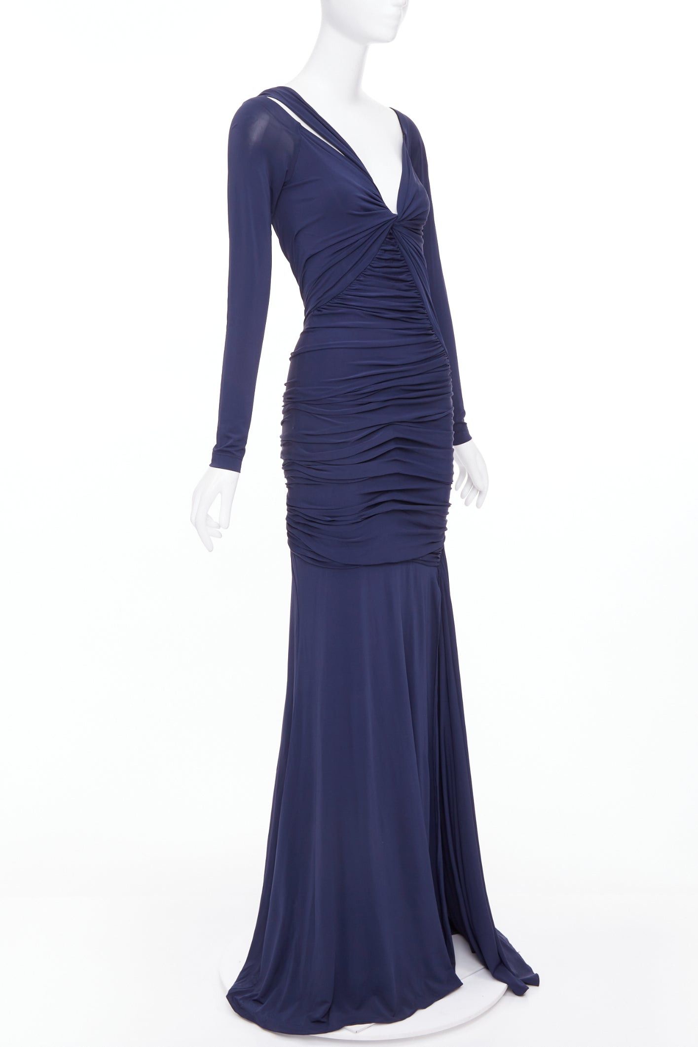 Donna Karan DONNA KARAN navy cold shoulder lunge neck draped grecian gown dress L Size M / US 6-8 / IT 42-44 - 3 Thumbnail