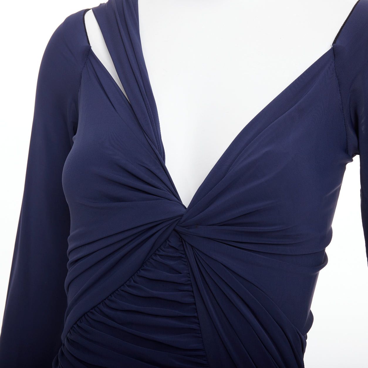 Donna Karan DONNA KARAN navy cold shoulder lunge neck draped grecian gown dress L Size M / US 6-8 / IT 42-44 - 2 Thumbnail