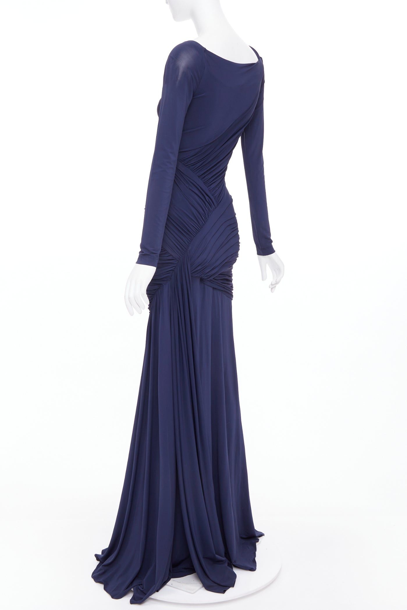 Donna Karan DONNA KARAN navy cold shoulder lunge neck draped grecian gown dress L Size M / US 6-8 / IT 42-44 - 6 Thumbnail
