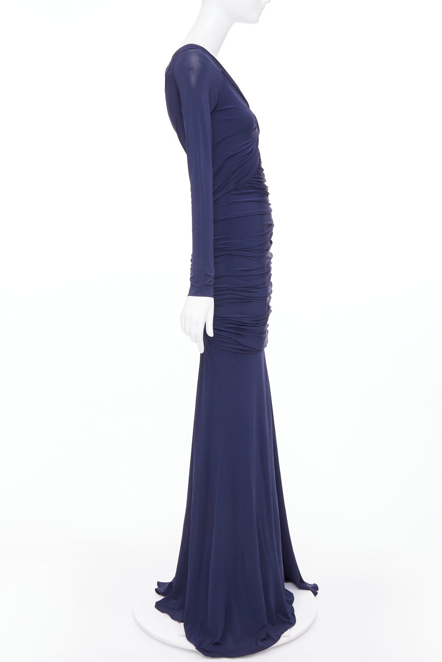 Donna Karan DONNA KARAN navy cold shoulder lunge neck draped grecian gown dress L Size M / US 6-8 / IT 42-44 - 4 Thumbnail