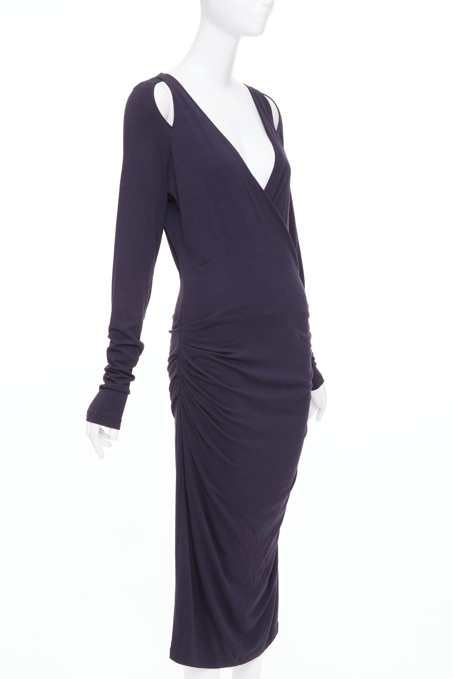 Donna Karan DONNA KARAN charcoal grey cold shoulder plunge V neck long sleeve dress L Size M / US 6-8 / IT 42-44 - 3 Thumbnail