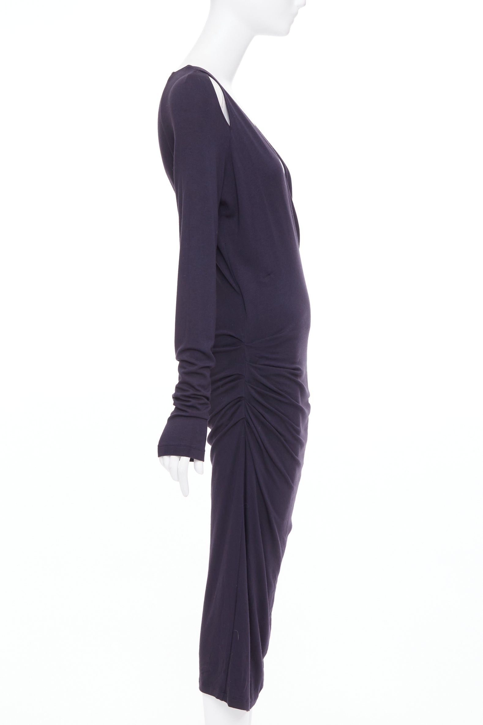 Donna Karan DONNA KARAN charcoal grey cold shoulder plunge V neck long sleeve dress L Size M / US 6-8 / IT 42-44 - 4 Thumbnail