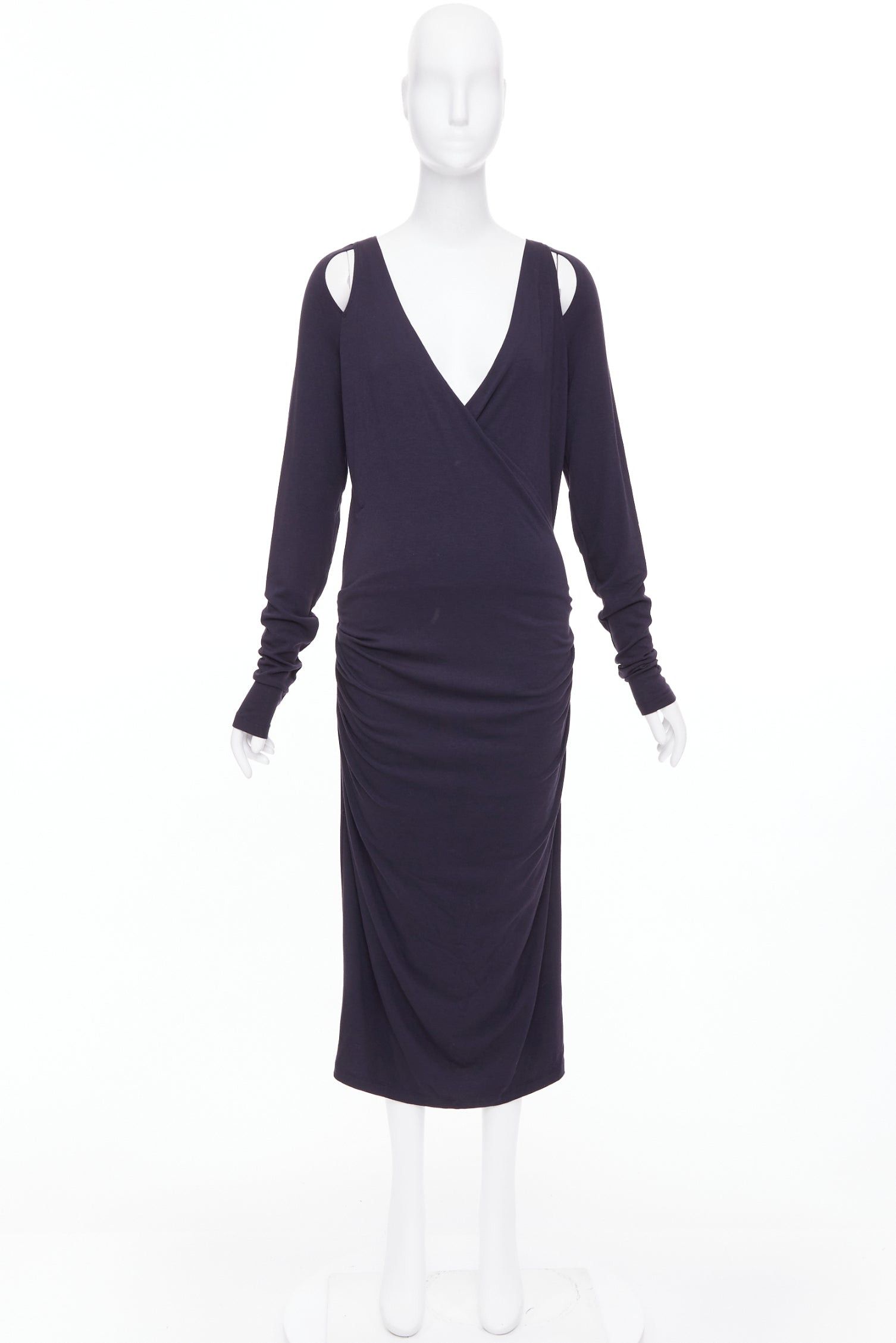 Donna Karan DONNA KARAN charcoal grey cold shoulder plunge V neck long sleeve dress L Size M / US 6-8 / IT 42-44 - 9 Thumbnail