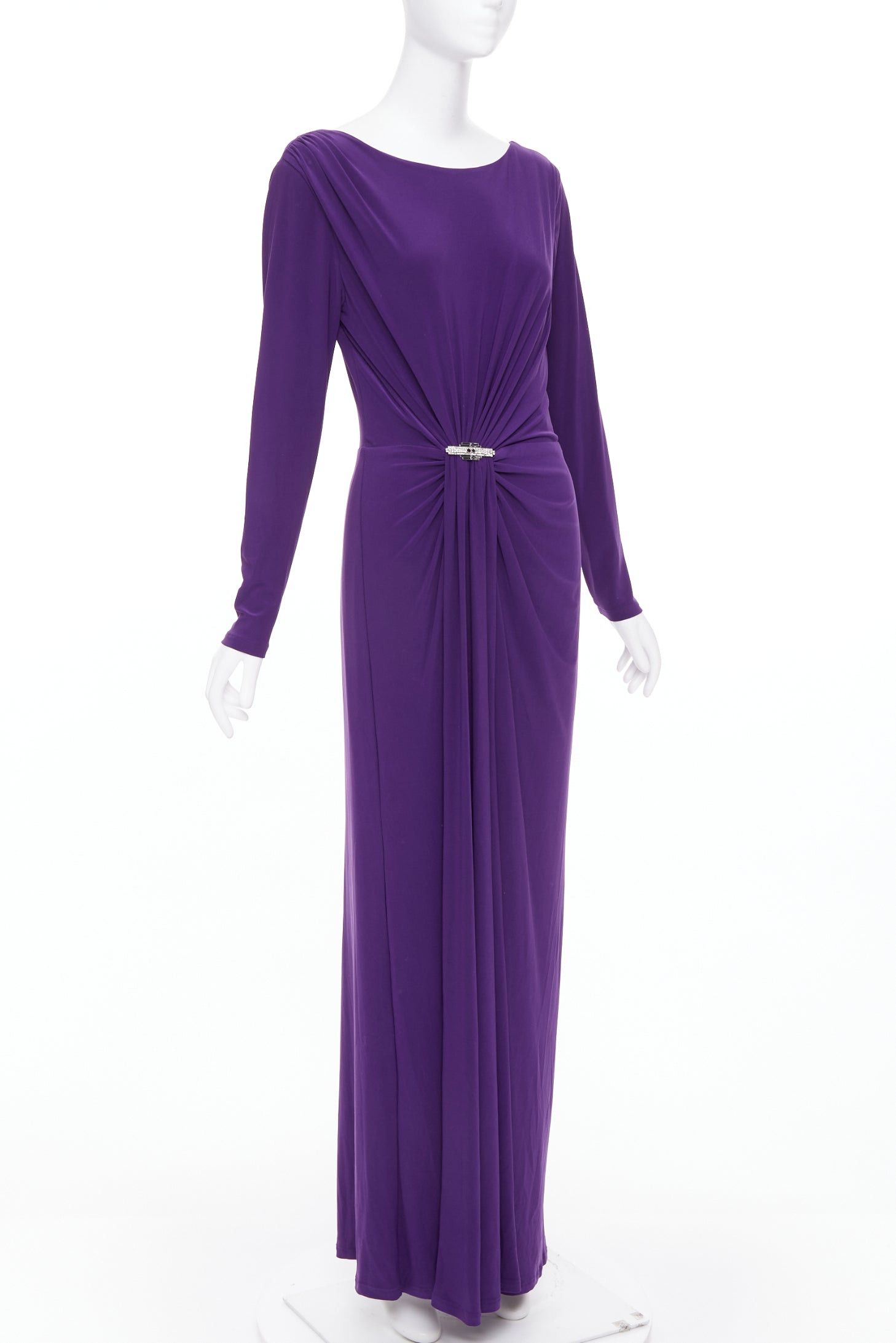 Ralph Lauren LAUREN BY RALPH LAUREN purple jersey silver strass buckle drape grecian evening gown US12 XXL Size XL / US 12-14 / IT 48-50 - 3 Thumbnail
