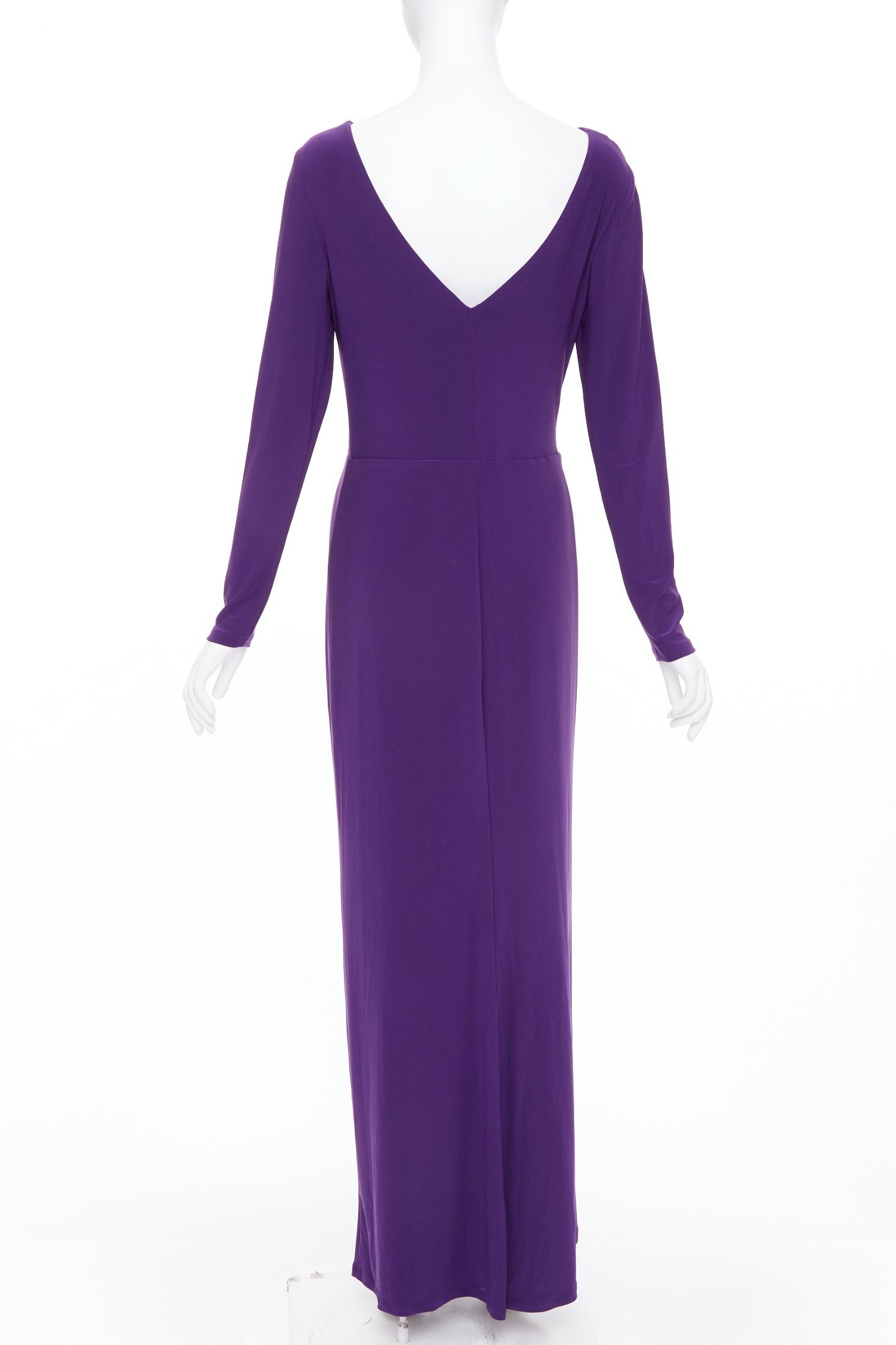 LAUREN BY RALPH LAUREN purple jersey silver strass buckle drape grecian  evening gown US12 XXL