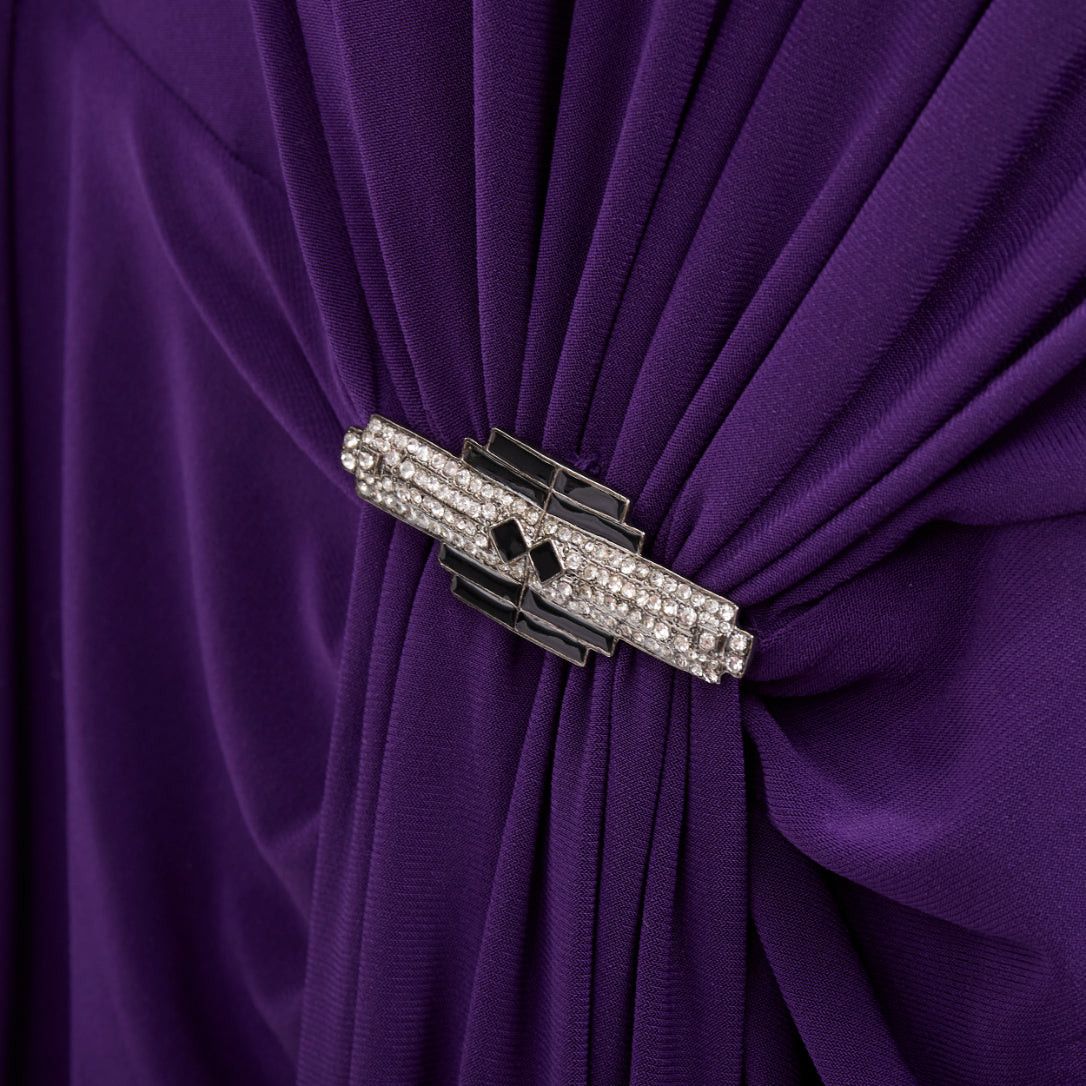 Ralph Lauren LAUREN BY RALPH LAUREN purple jersey silver strass buckle drape grecian evening gown US12 XXL Size XL / US 12-14 / IT 48-50 - 2 Thumbnail