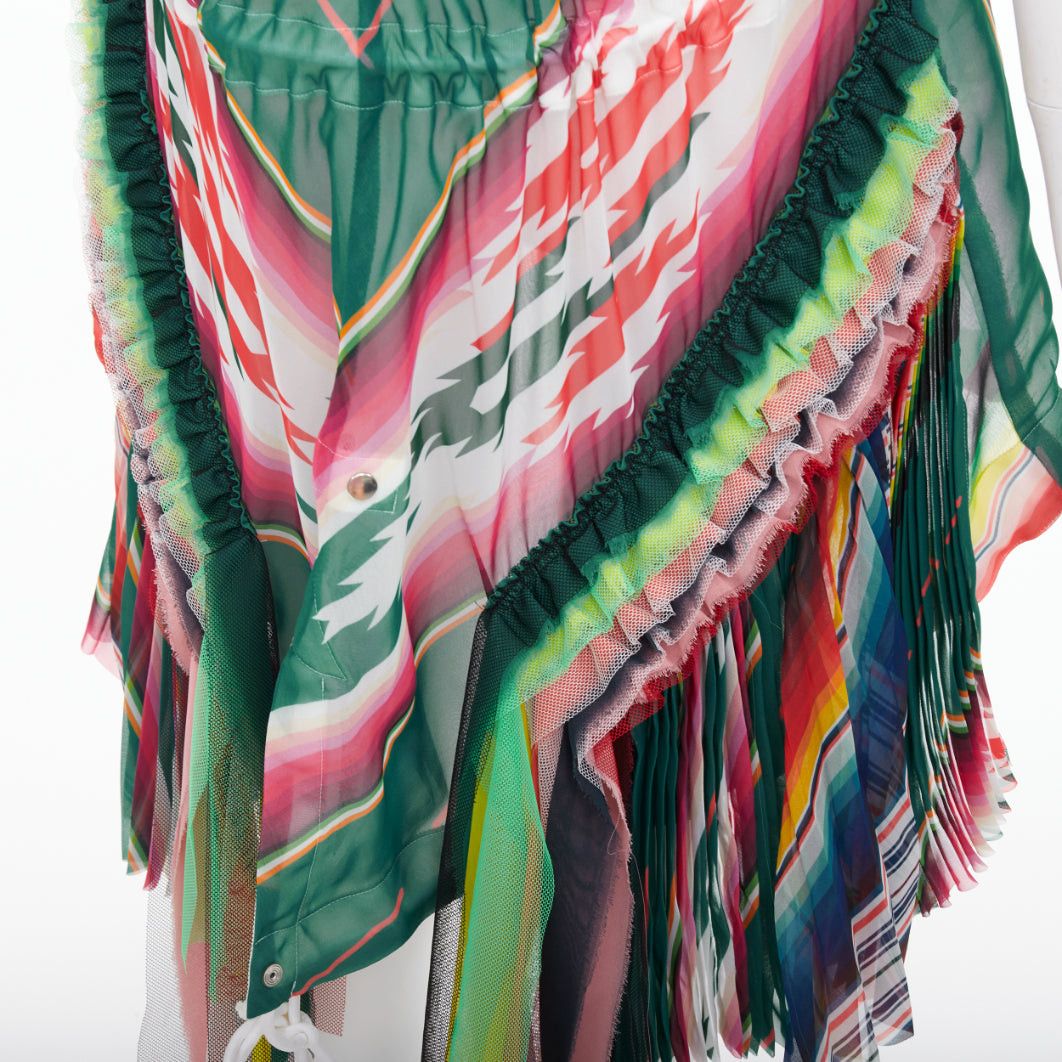 Sacai SACAI 2017 Runway multicolor stripes ruffled front cap sleeve hi low jacket dress JP1 S Size S / US 4 / IT 40 - 2 Thumbnail