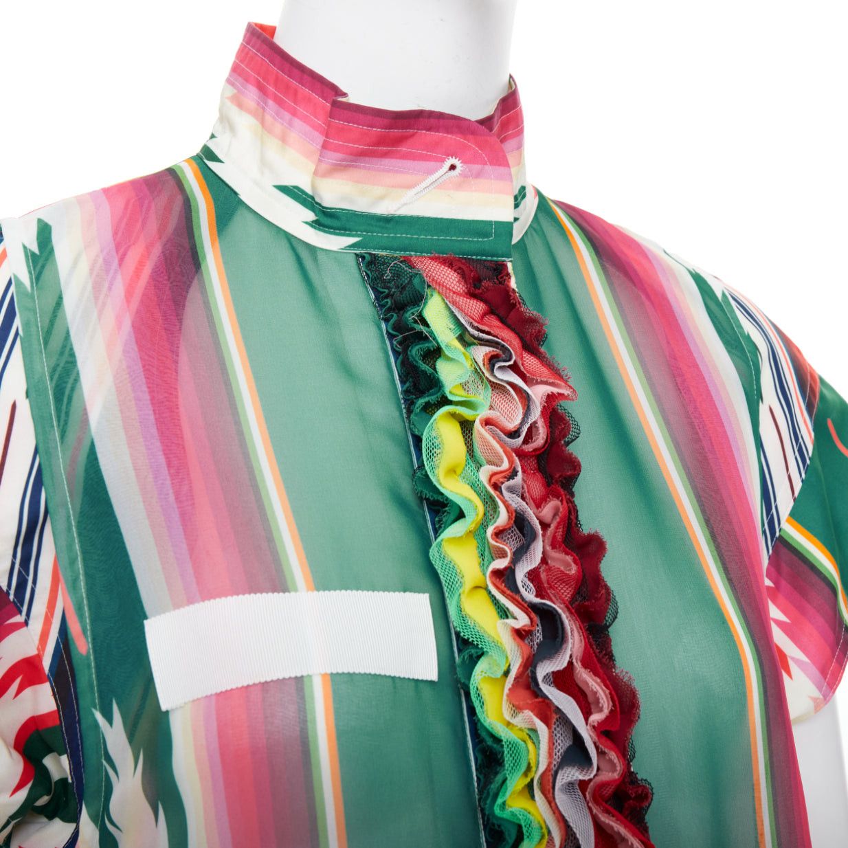 Sacai SACAI 2017 Runway multicolor stripes ruffled front cap sleeve hi low jacket dress JP1 S Size S / US 4 / IT 40 - 7 Thumbnail