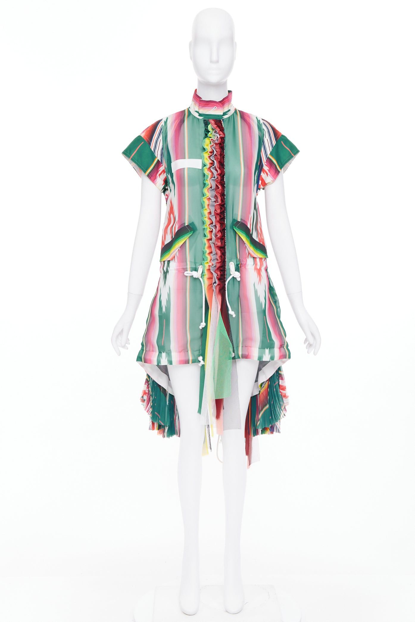 Sacai SACAI 2017 Runway multicolor stripes ruffled front cap sleeve hi low jacket dress JP1 S Size S / US 4 / IT 40 - 10 Thumbnail