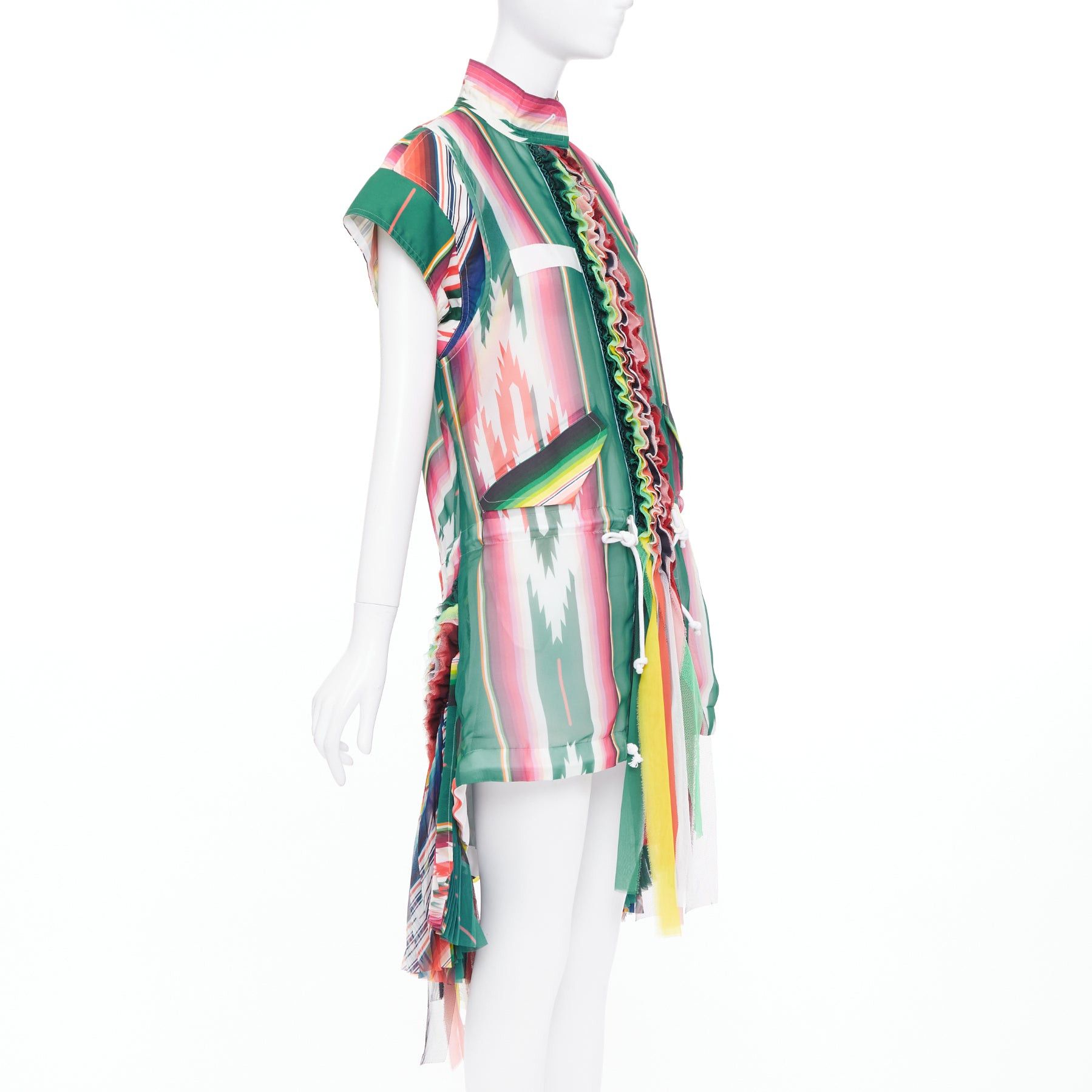 Sacai SACAI 2017 Runway multicolor stripes ruffled front cap sleeve hi low jacket dress JP1 S Size S / US 4 / IT 40 - 3 Thumbnail