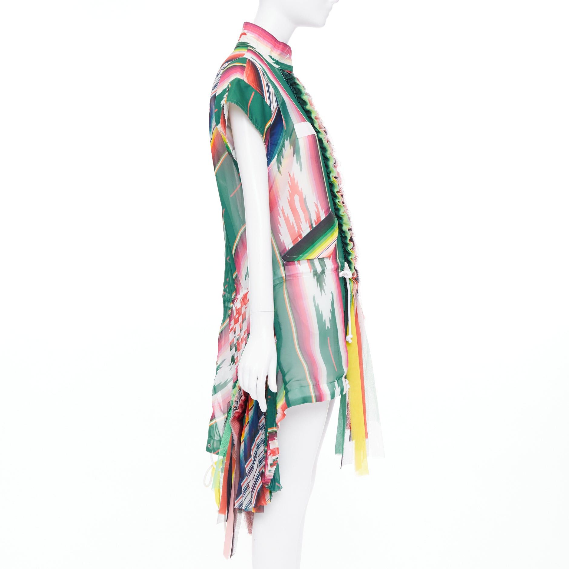 Sacai SACAI 2017 Runway multicolor stripes ruffled front cap sleeve hi low jacket dress JP1 S Size S / US 4 / IT 40 - 4 Thumbnail