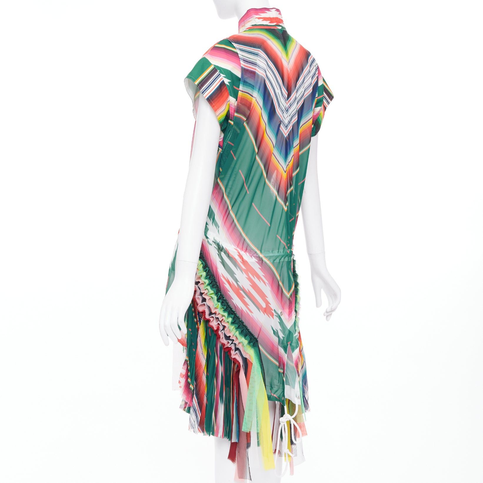 Sacai SACAI 2017 Runway multicolor stripes ruffled front cap sleeve hi low jacket dress JP1 S Size S / US 4 / IT 40 - 6 Thumbnail