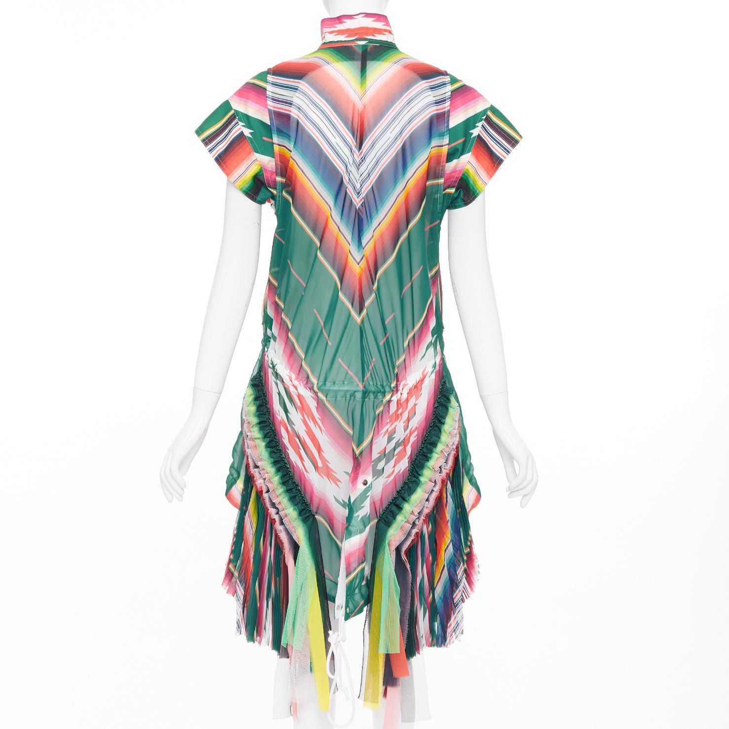 Sacai SACAI 2017 Runway multicolor stripes ruffled front cap sleeve hi low jacket dress JP1 S Size S / US 4 / IT 40 - 5 Thumbnail