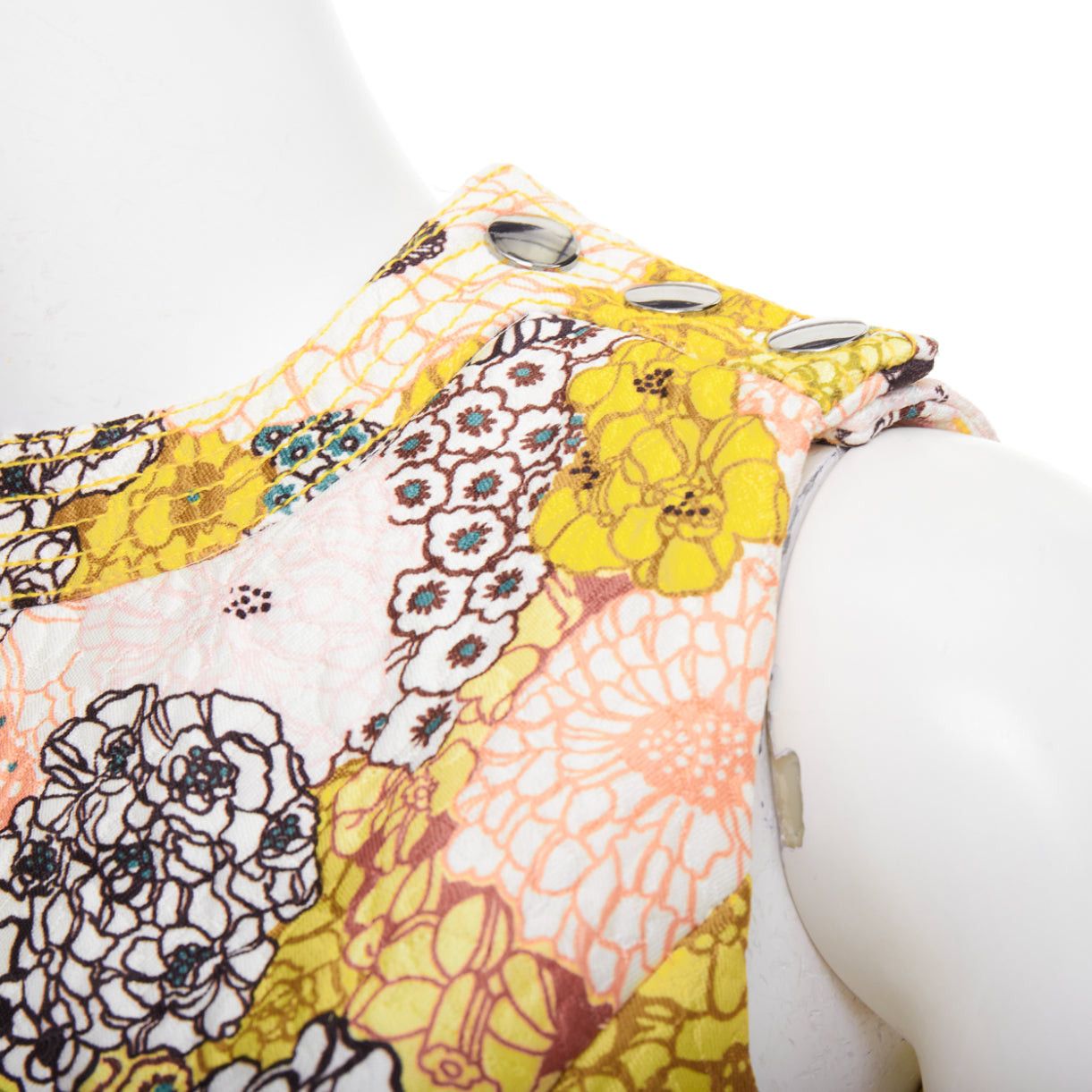 Giambattista Valli GIAMBA GIAMBATTISTA VALLI yellow white quilted floral cocktail dress IT40 XS Size S / US 4 / IT 40 - 7 Thumbnail