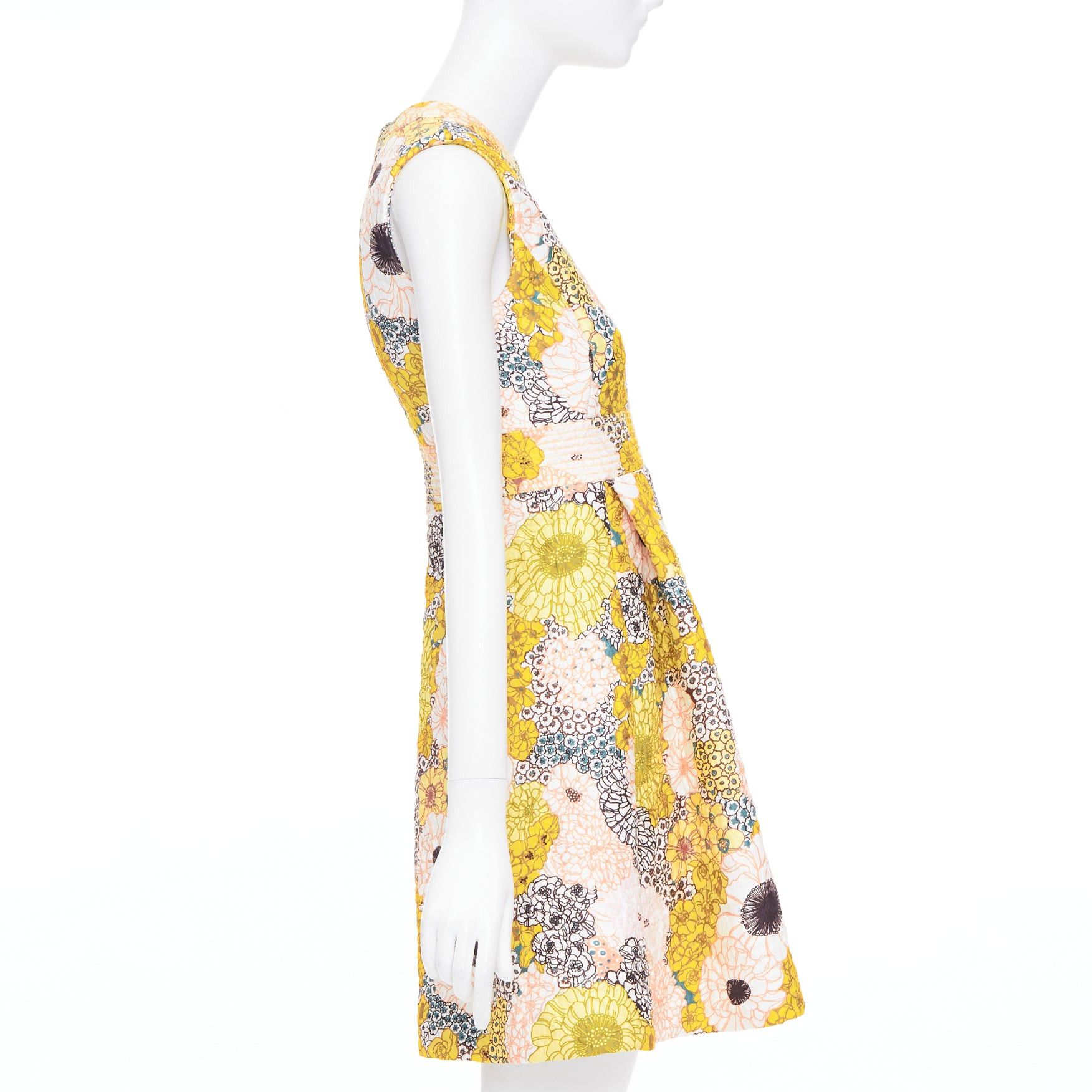 Giambattista Valli GIAMBA GIAMBATTISTA VALLI yellow white quilted floral cocktail dress IT40 XS Size S / US 4 / IT 40 - 4 Thumbnail