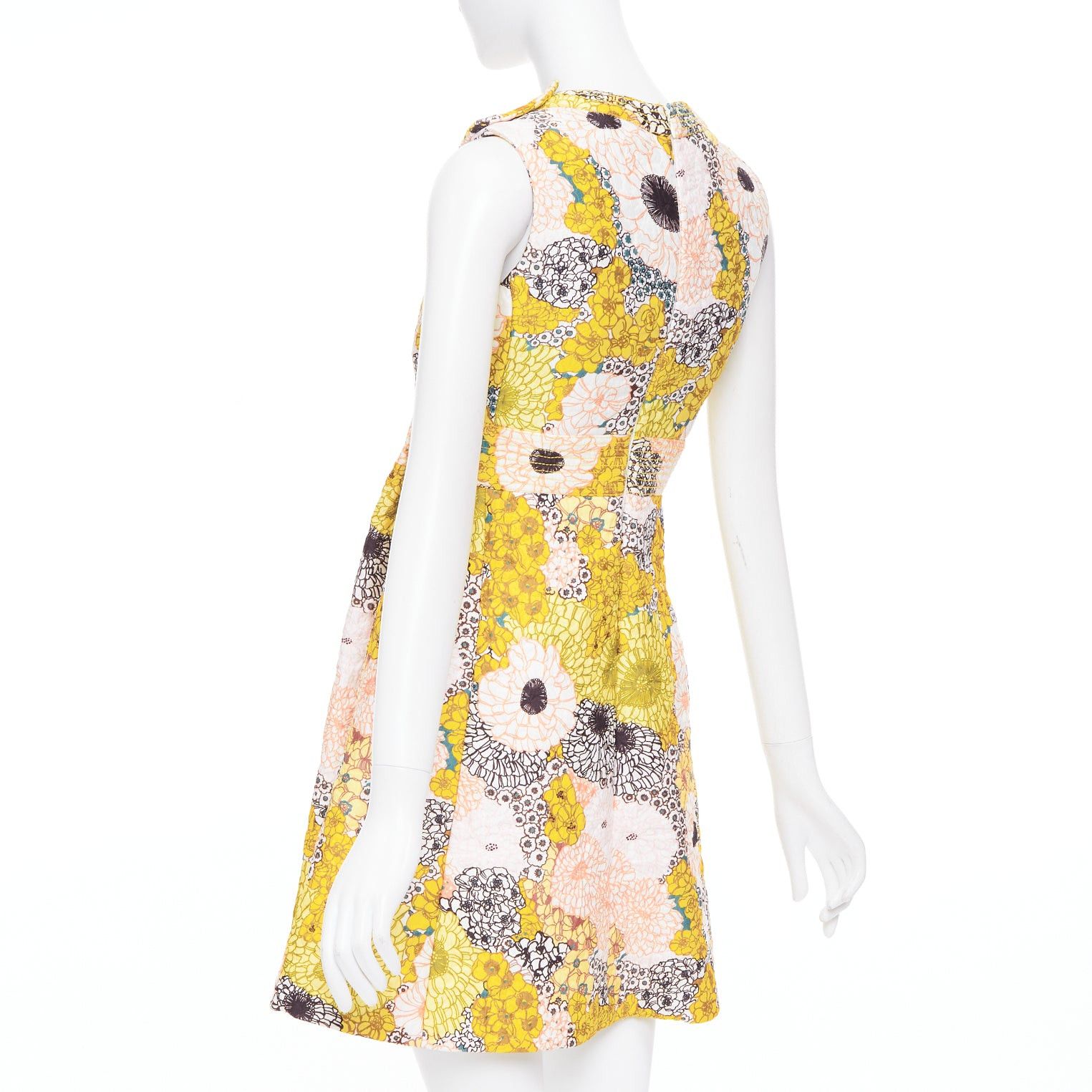 Giambattista Valli GIAMBA GIAMBATTISTA VALLI yellow white quilted floral cocktail dress IT40 XS Size S / US 4 / IT 40 - 6 Thumbnail