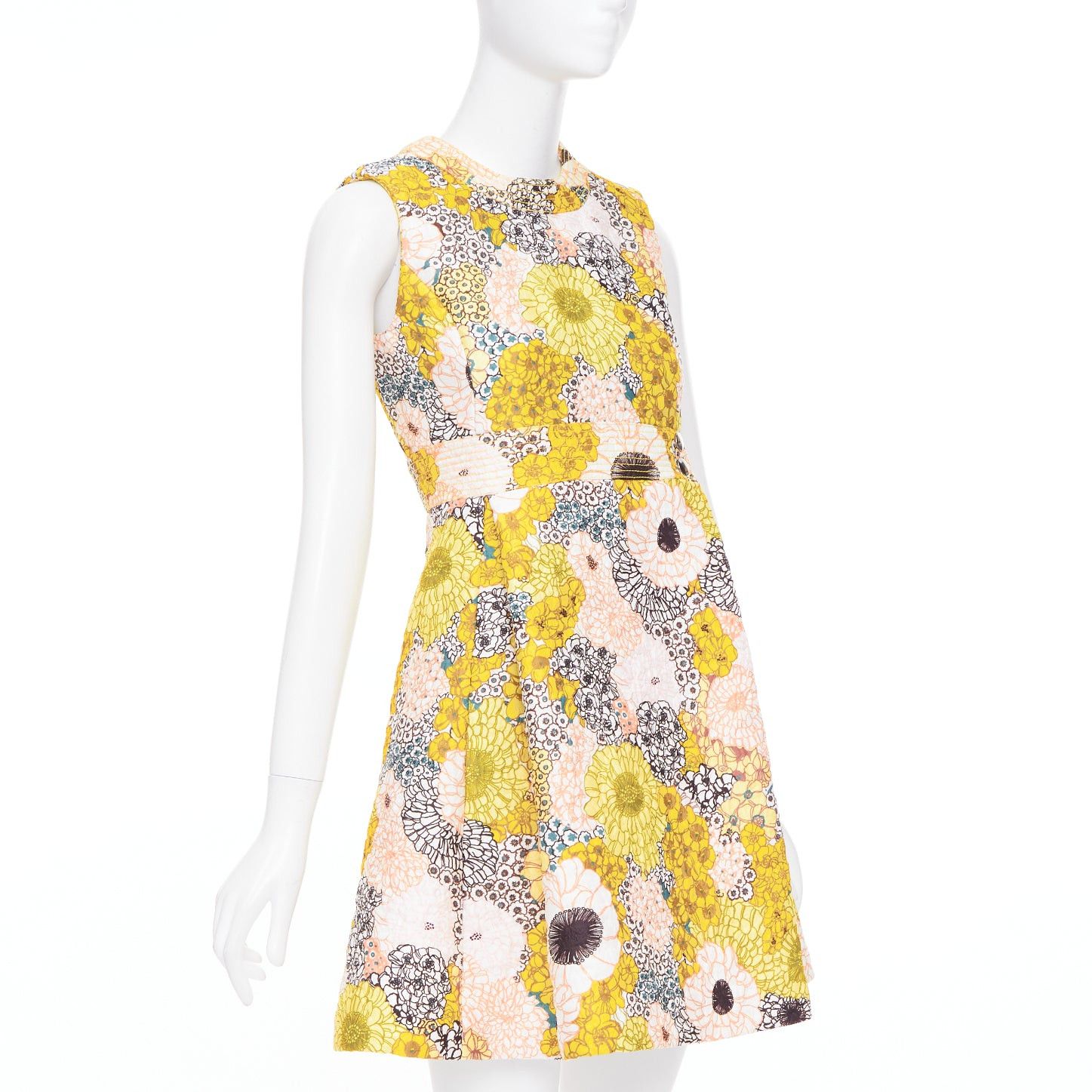 Giambattista Valli GIAMBA GIAMBATTISTA VALLI yellow white quilted floral cocktail dress IT40 XS Size S / US 4 / IT 40 - 3 Thumbnail