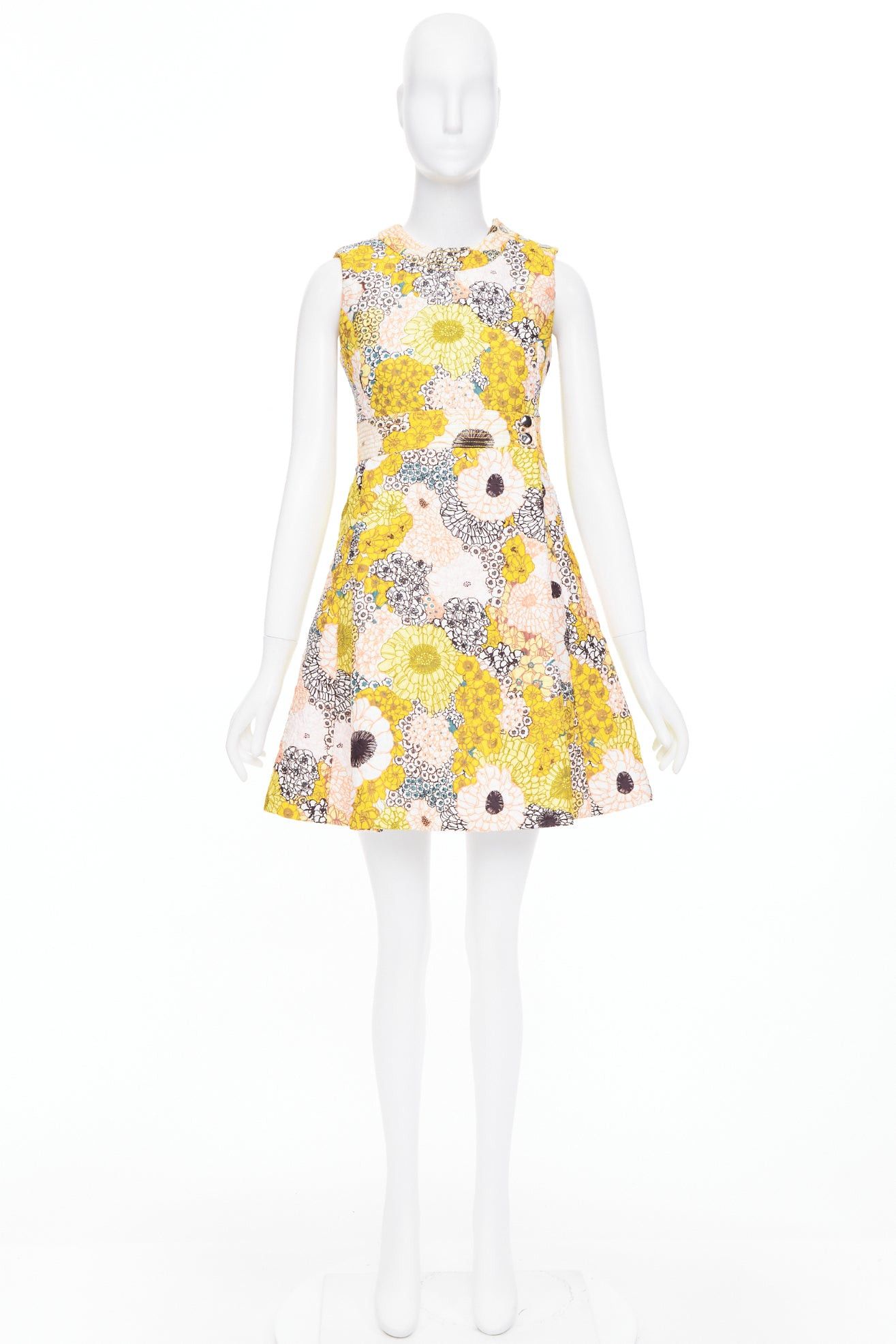 Giambattista Valli GIAMBA GIAMBATTISTA VALLI yellow white quilted floral cocktail dress IT40 XS Size S / US 4 / IT 40 - 9 Thumbnail