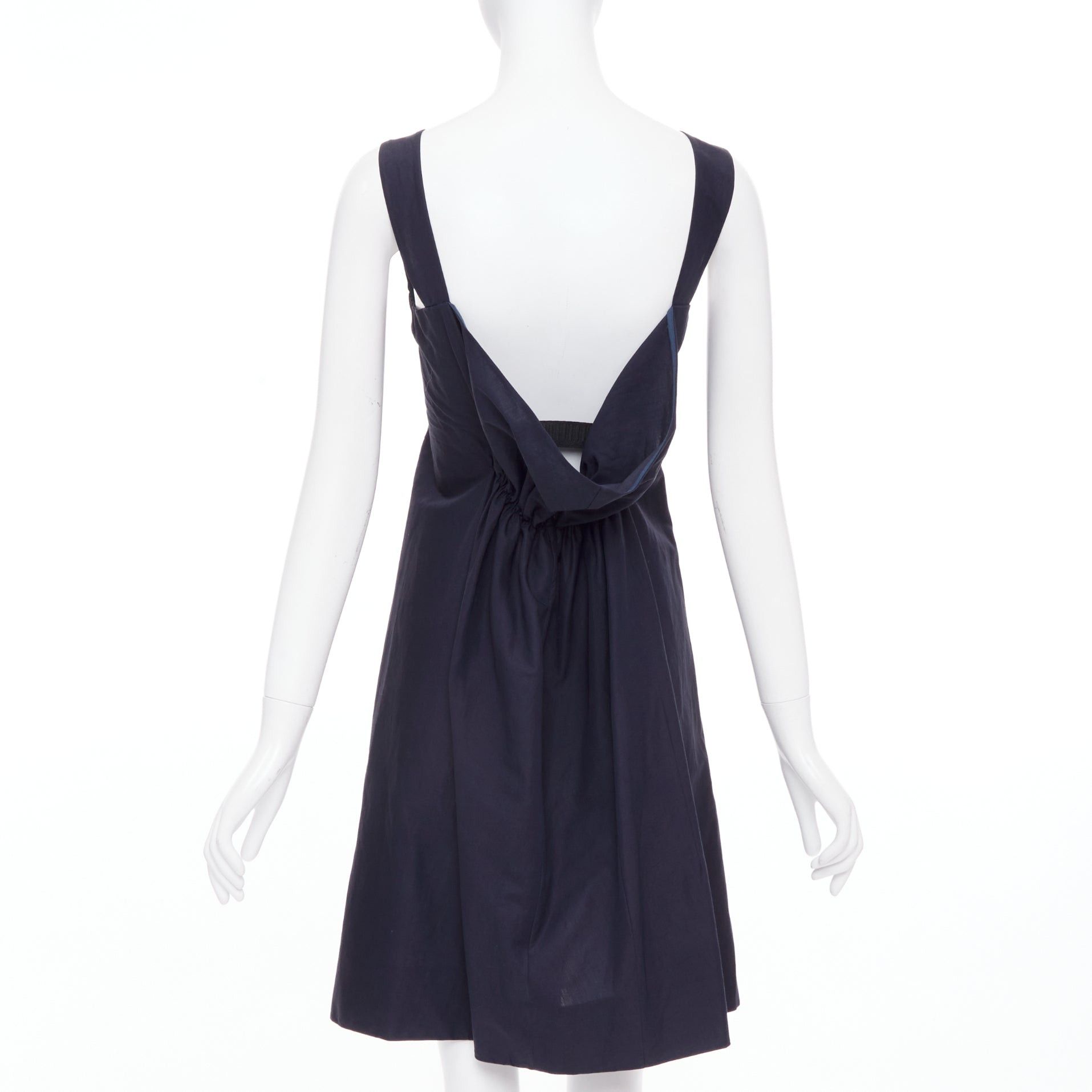 Marni MARNI navy cotton linen blend dipped cowl neck back shift dress IT38 XS Size XS / US 0-2 / IT 36-38 - 5 Thumbnail