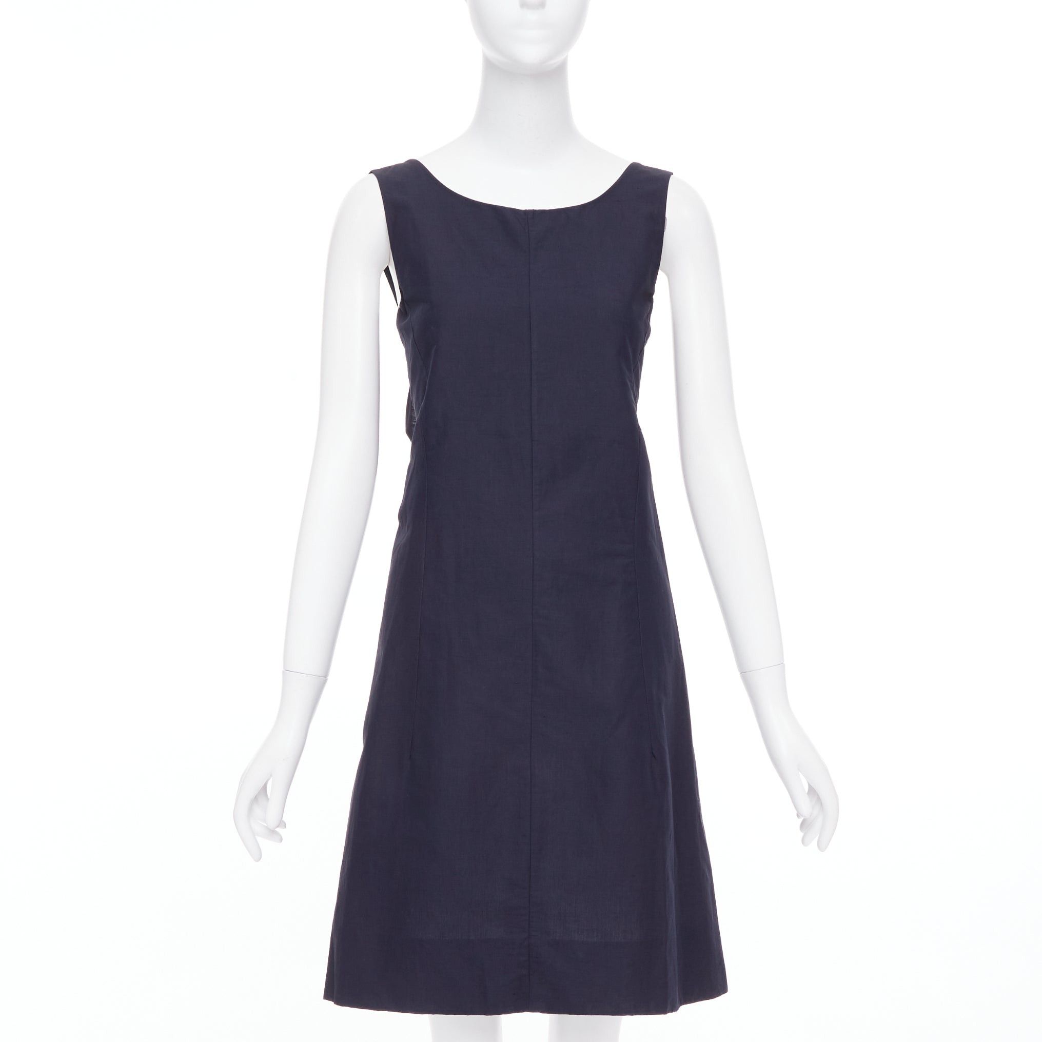 Marni MARNI navy cotton linen blend dipped cowl neck back shift dress IT38 XS Size XS / US 0-2 / IT 36-38 - 3 Thumbnail
