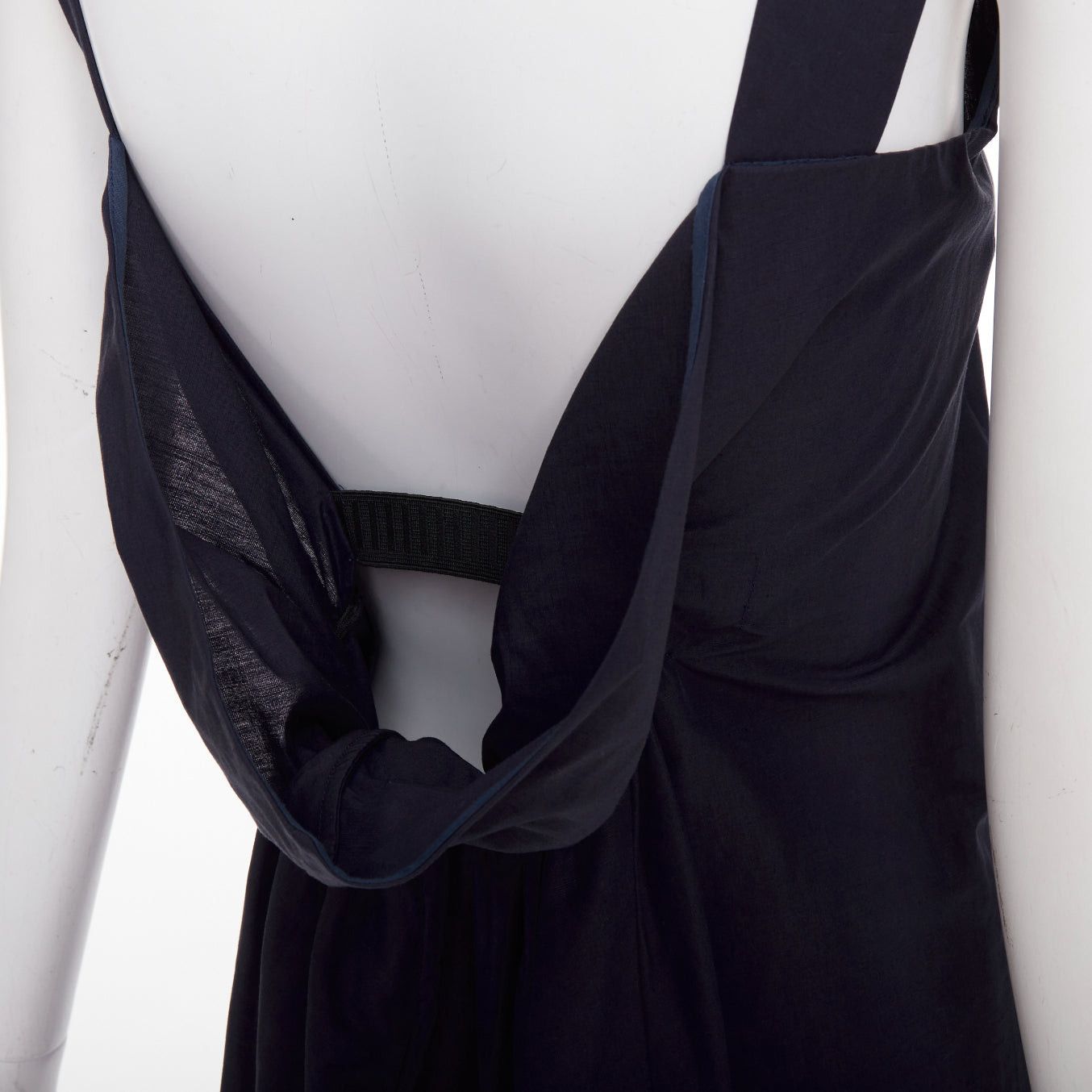 Marni MARNI navy cotton linen blend dipped cowl neck back shift dress IT38 XS Size XS / US 0-2 / IT 36-38 - 2 Thumbnail