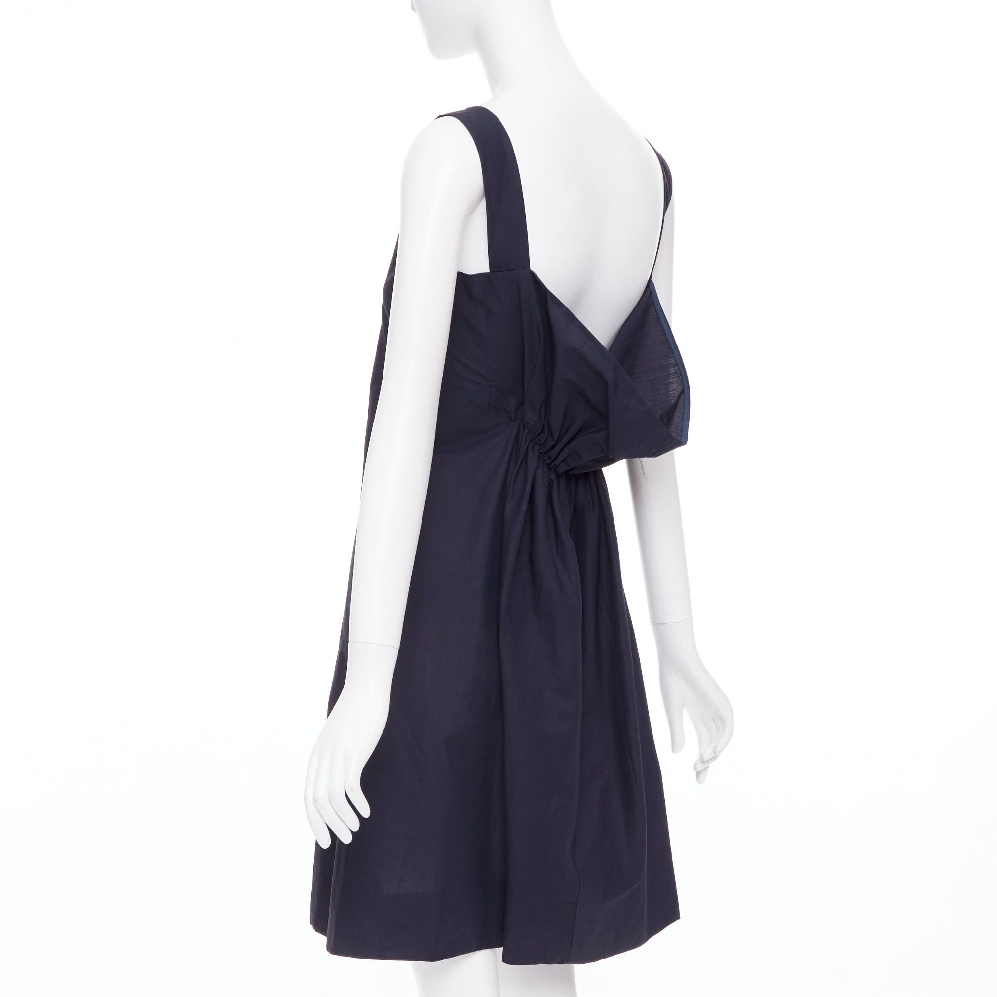 Marni MARNI navy cotton linen blend dipped cowl neck back shift dress IT38 XS Size XS / US 0-2 / IT 36-38 - 6 Thumbnail