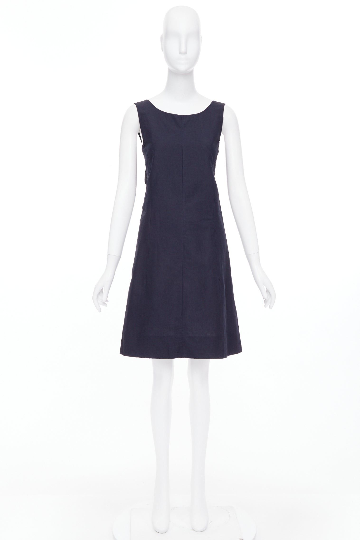 Marni MARNI navy cotton linen blend dipped cowl neck back shift dress IT38 XS Size XS / US 0-2 / IT 36-38 - 9 Thumbnail