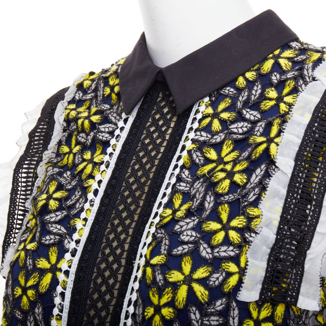 Self-Portrait SELF PORTRAIT Eleina Sculpted Daisy Guipure yellow navy lace floral dress UK4 XXS Size XS / US 0-2 / IT 36-38 - 2 Thumbnail