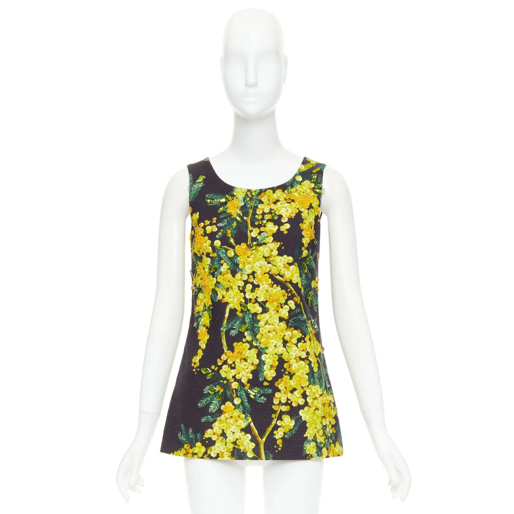 Dolce & Gabbana DOLCE GABBANA yellow black beaded mimosa acacia print floral tunic IT38 XS Size XS / US 0-2 / IT 36-38 - 9 Thumbnail
