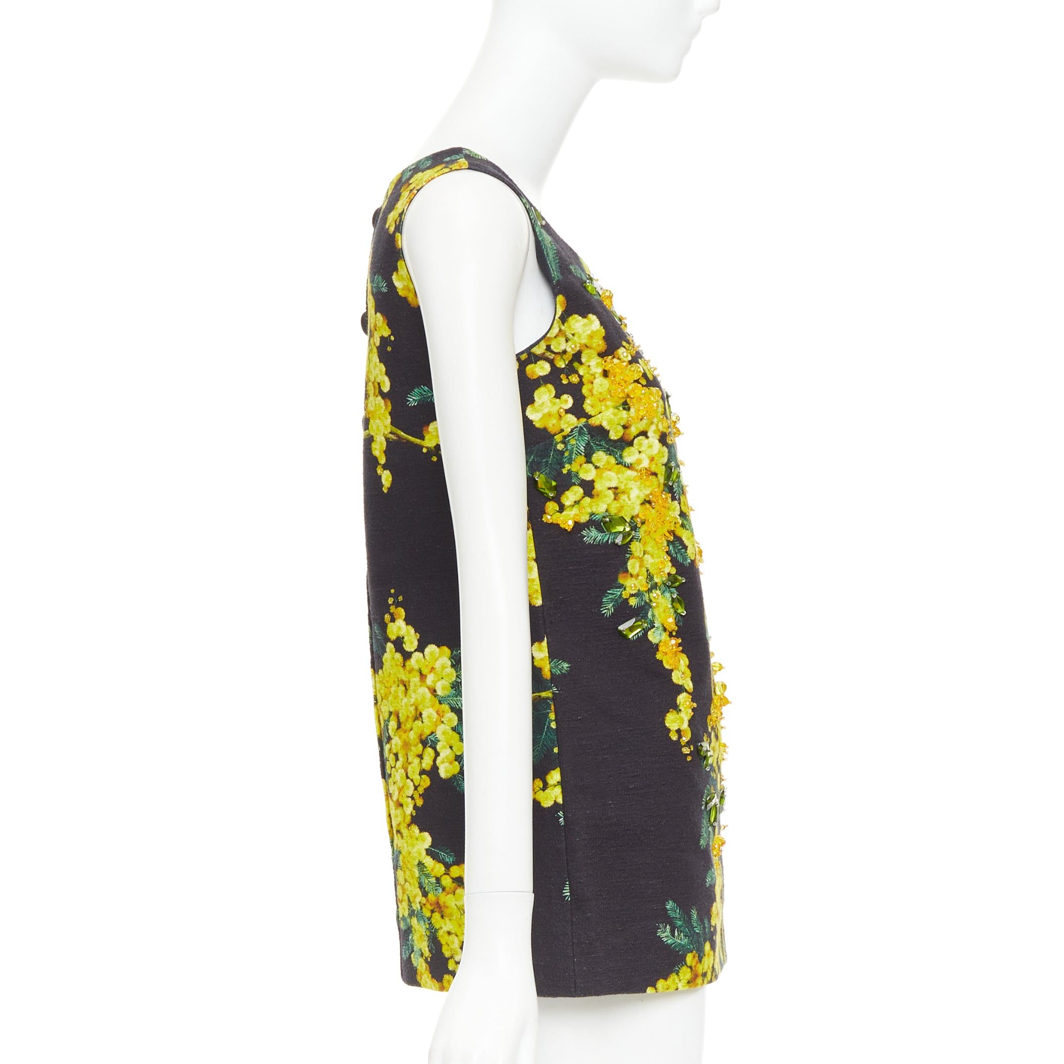 Dolce & Gabbana DOLCE GABBANA yellow black beaded mimosa acacia print floral tunic IT38 XS Size XS / US 0-2 / IT 36-38 - 4 Thumbnail