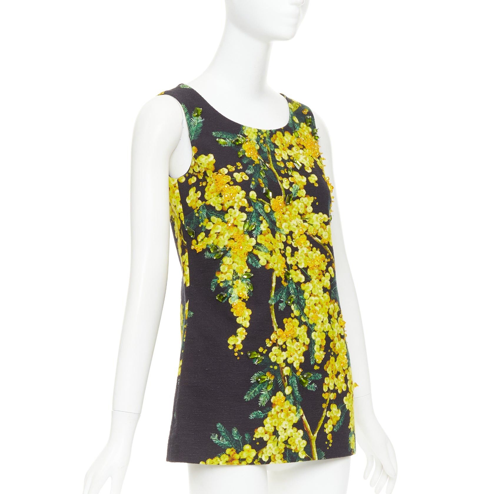 Dolce & Gabbana DOLCE GABBANA yellow black beaded mimosa acacia print floral tunic IT38 XS Size XS / US 0-2 / IT 36-38 - 3 Thumbnail