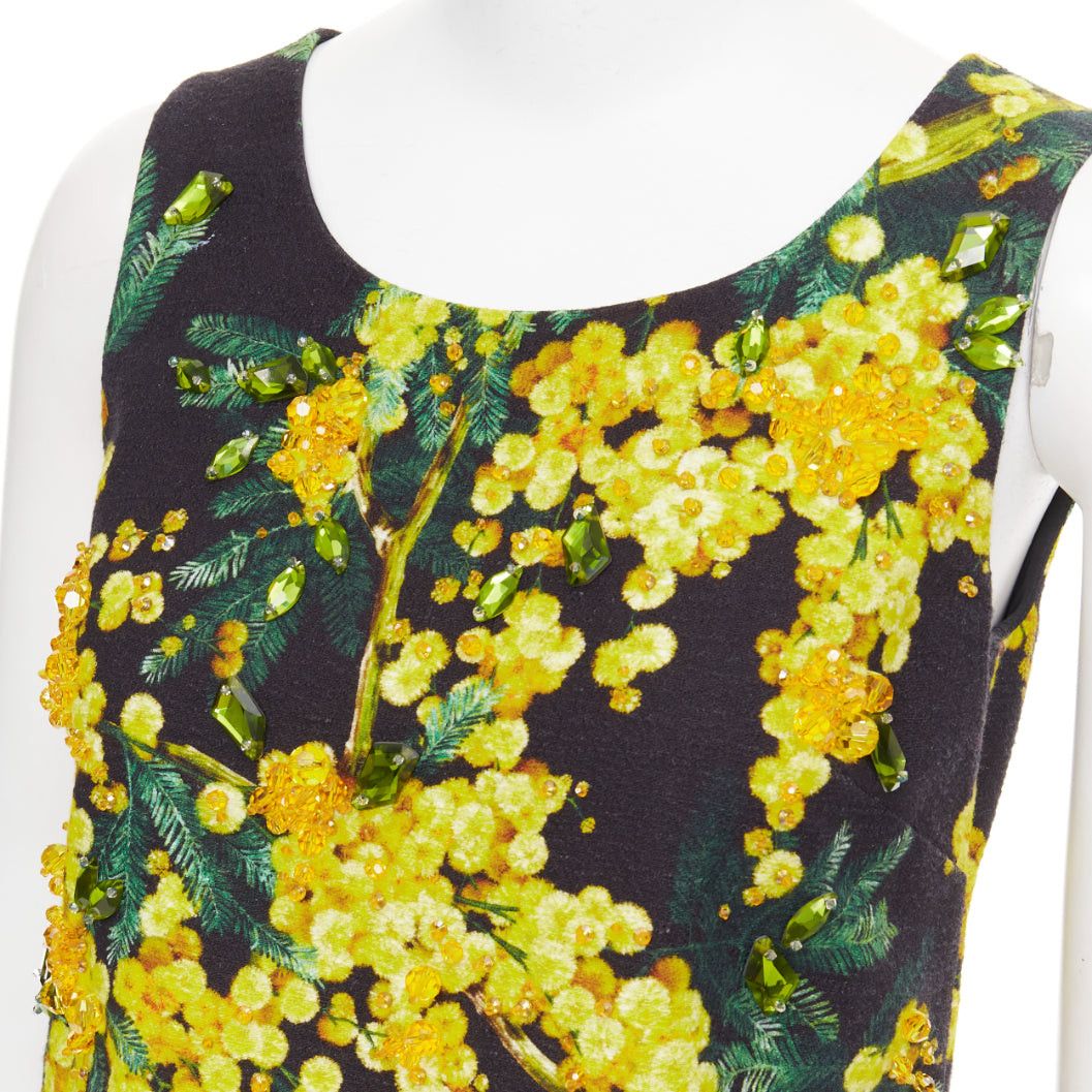 Dolce & Gabbana DOLCE GABBANA yellow black beaded mimosa acacia print floral tunic IT38 XS Size XS / US 0-2 / IT 36-38 - 2 Thumbnail