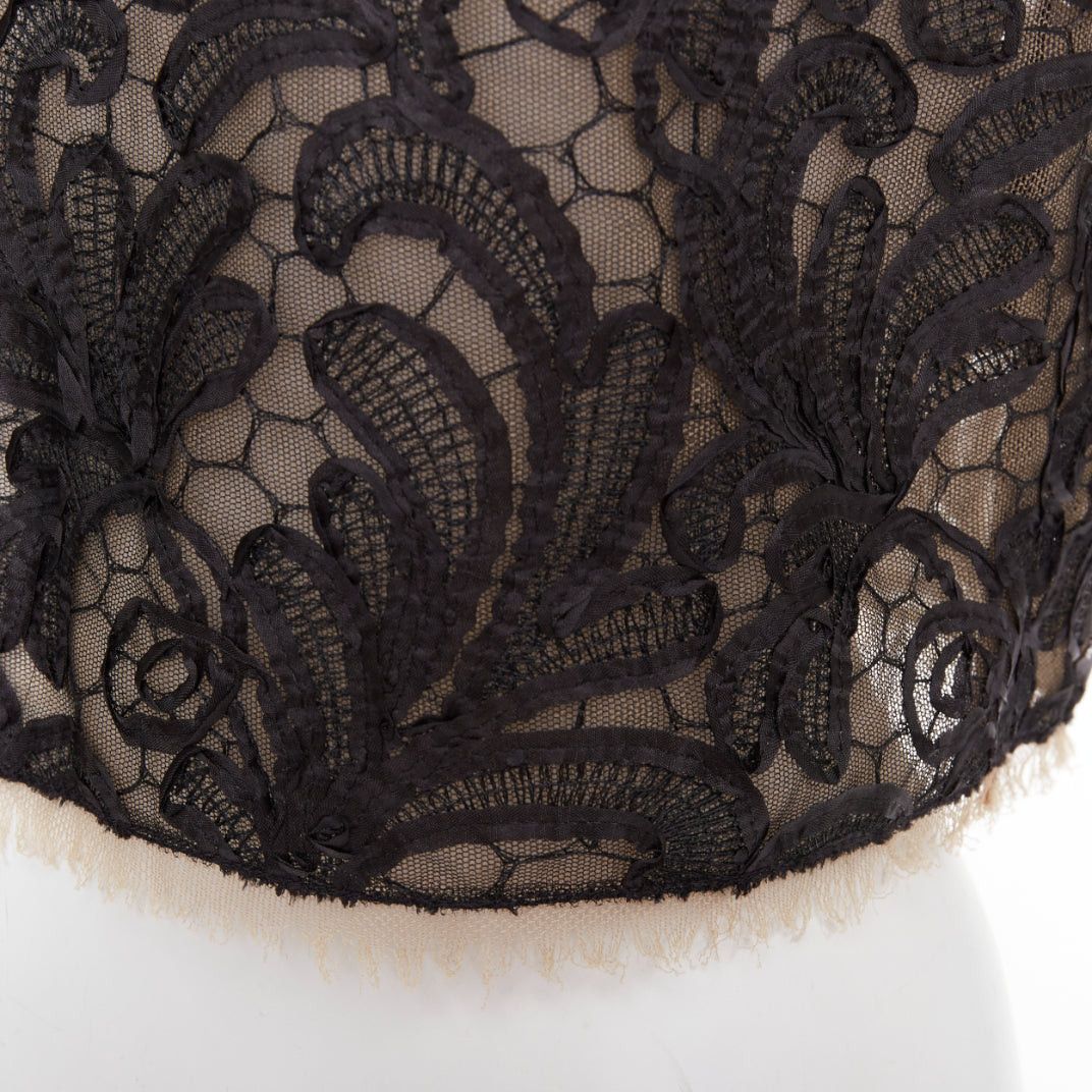 Dolce & Gabbana DOLCE GABBANA black nude overlay applique lace crew neck crop top IT40 S Size S / US 4 / IT 40 - 7 Thumbnail