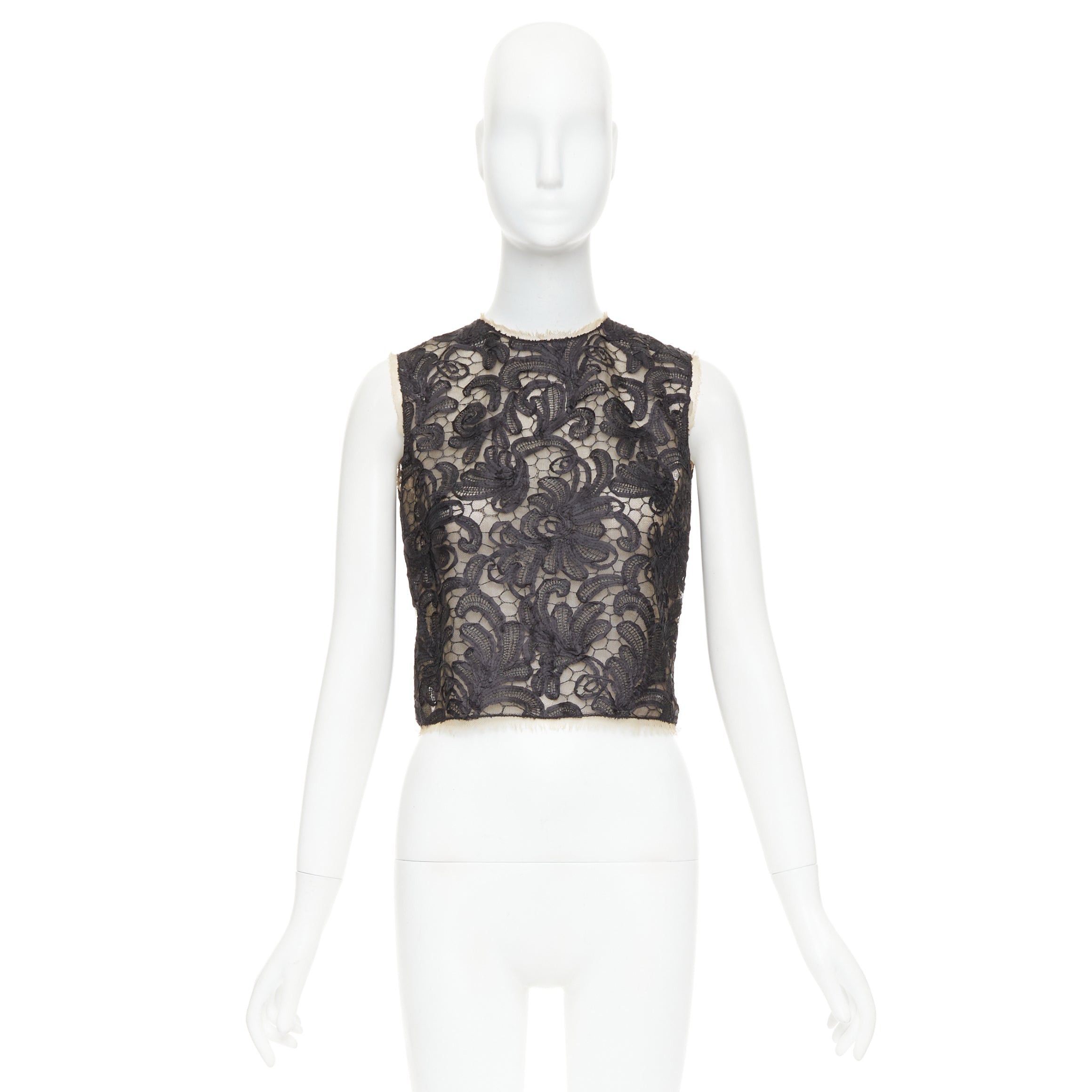 Dolce & Gabbana DOLCE GABBANA black nude overlay applique lace crew neck crop top IT40 S Size S / US 4 / IT 40 - 9 Thumbnail