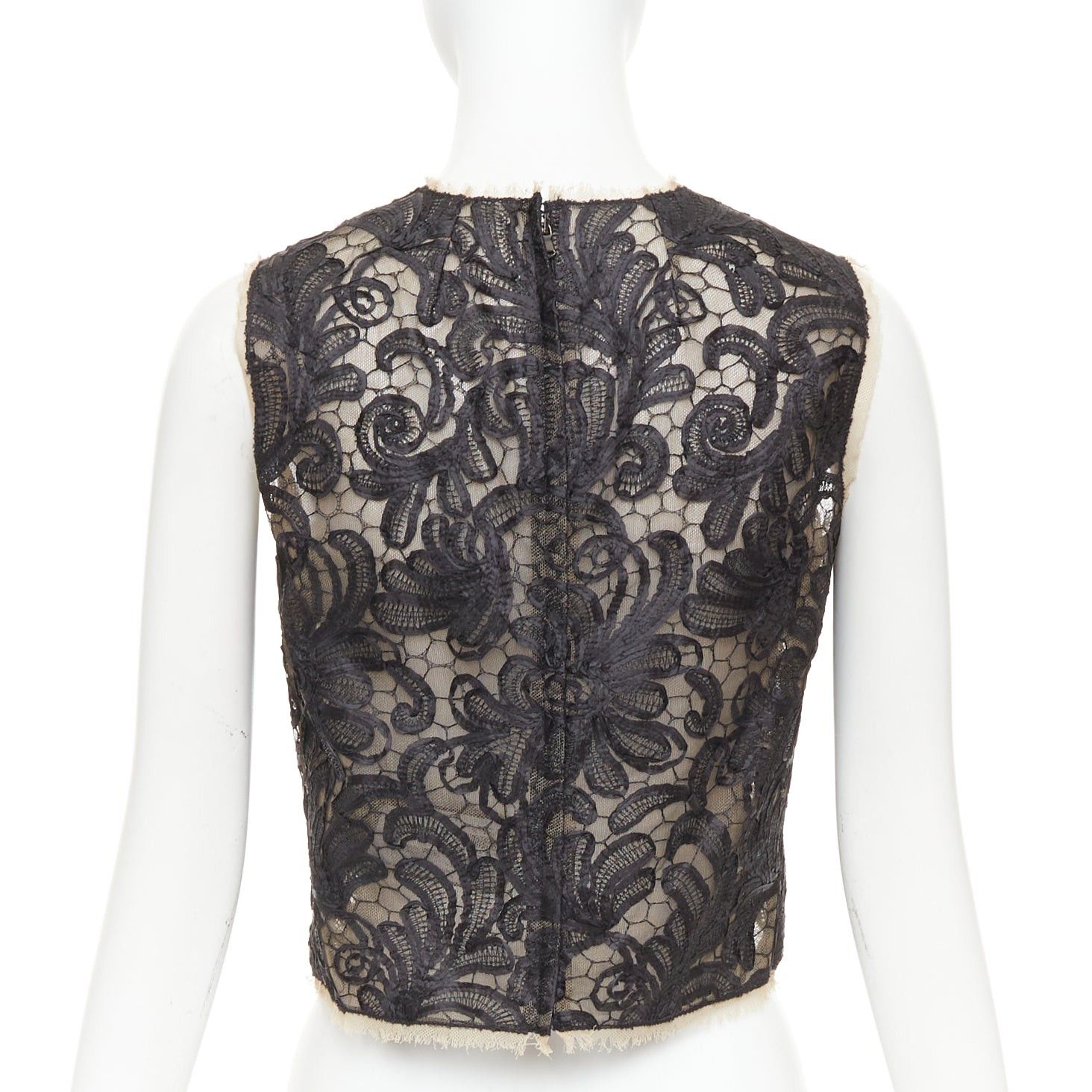 Dolce & Gabbana DOLCE GABBANA black nude overlay applique lace crew neck crop top IT40 S Size S / US 4 / IT 40 - 5 Thumbnail