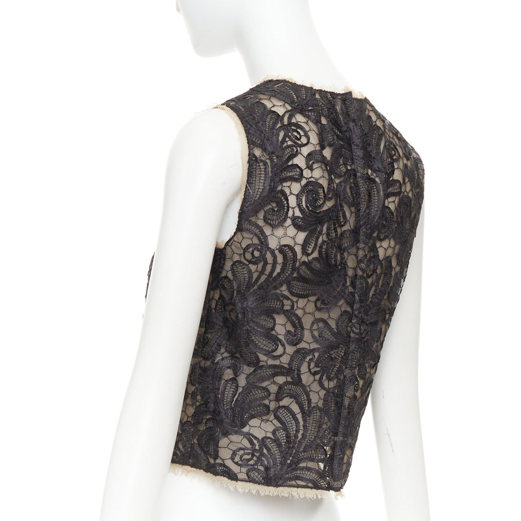 Dolce & Gabbana DOLCE GABBANA black nude overlay applique lace crew neck crop top IT40 S Size S / US 4 / IT 40 - 6 Thumbnail