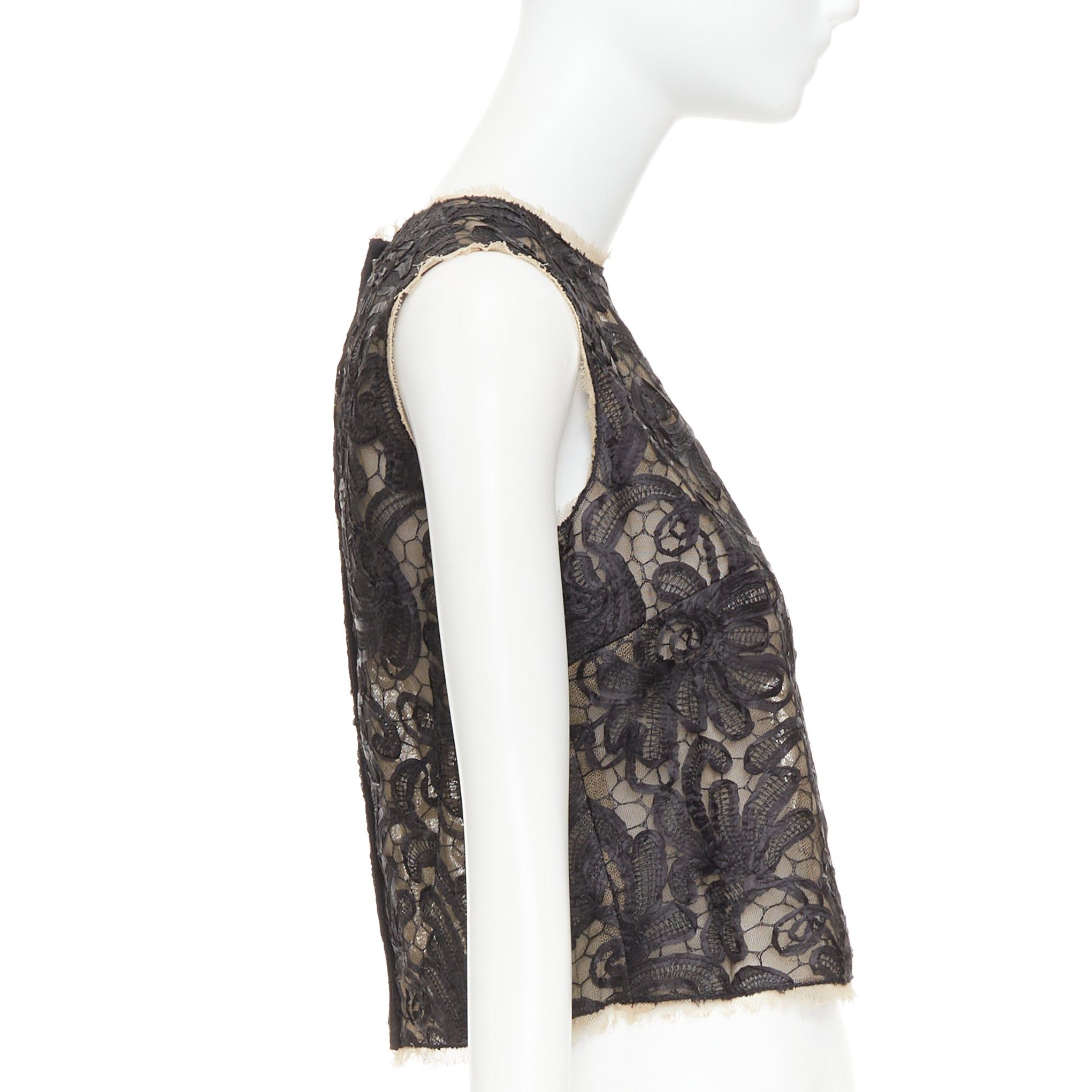 Dolce & Gabbana DOLCE GABBANA black nude overlay applique lace crew neck crop top IT40 S Size S / US 4 / IT 40 - 4 Thumbnail