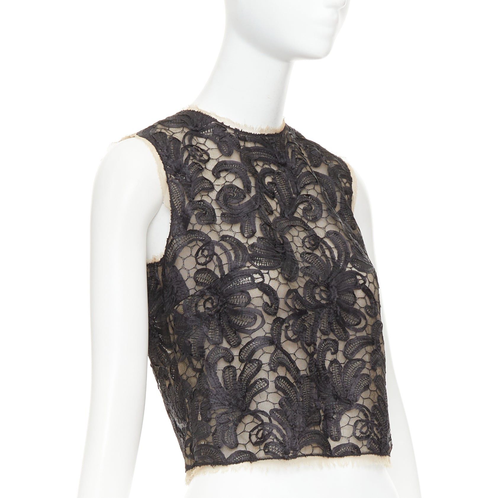 Dolce & Gabbana DOLCE GABBANA black nude overlay applique lace crew neck crop top IT40 S Size S / US 4 / IT 40 - 3 Thumbnail