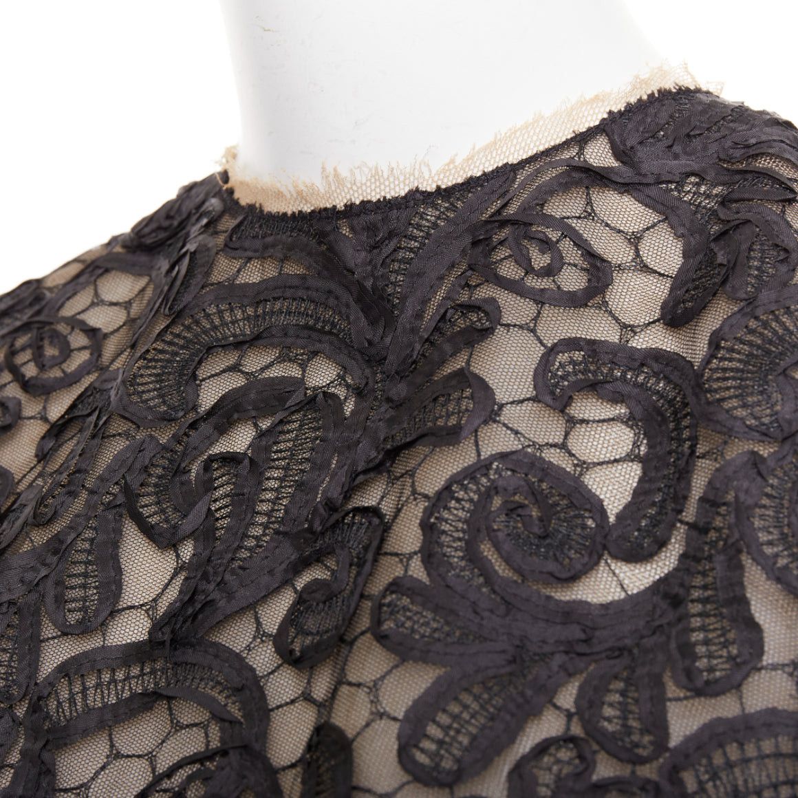 Dolce & Gabbana DOLCE GABBANA black nude overlay applique lace crew neck crop top IT40 S Size S / US 4 / IT 40 - 2 Thumbnail