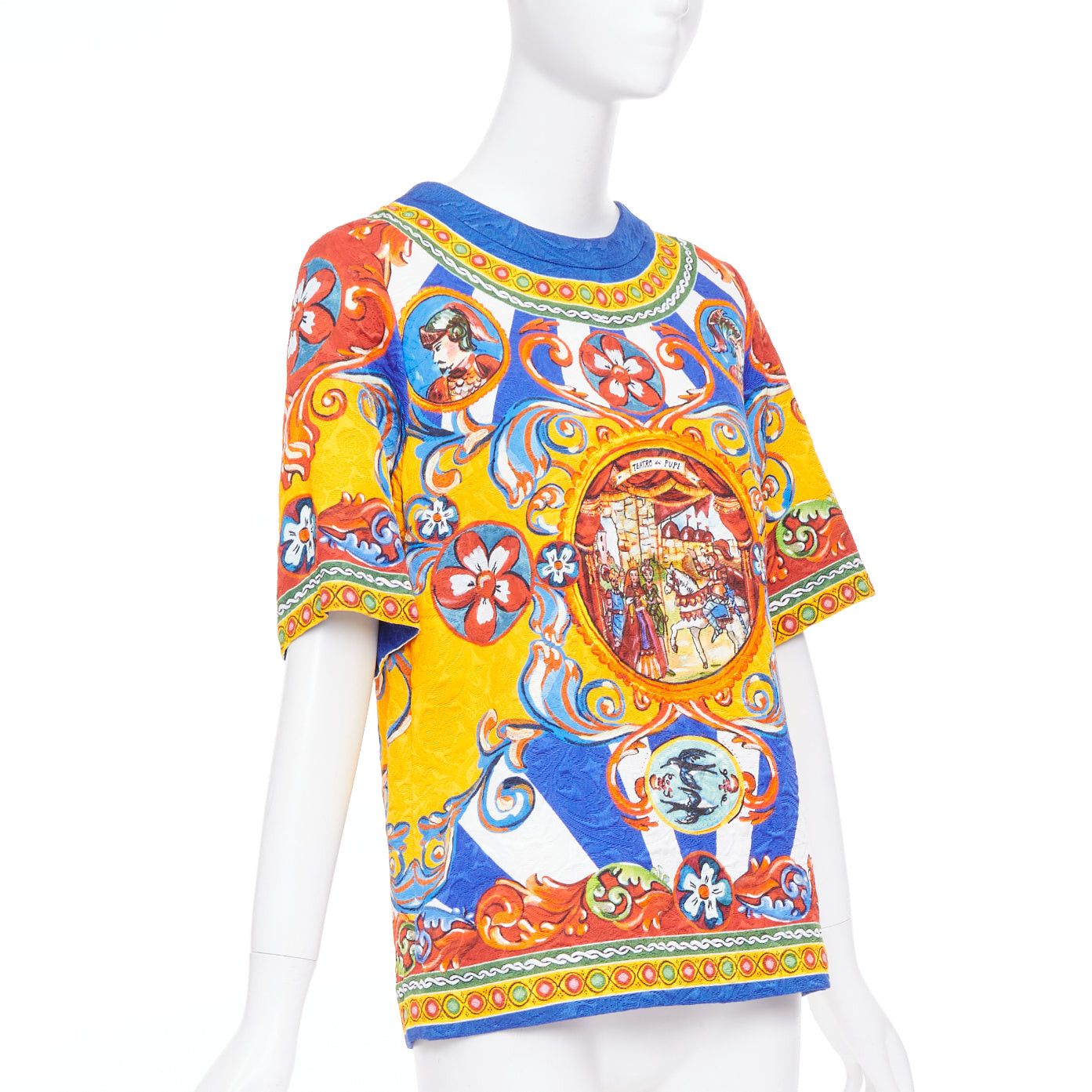 Dolce & Gabbana DOLCE GABBANA Carretto Siciliano yellow blue print jacquard tunic top IT40 S Size S / US 4 / IT 40 - 3 Thumbnail