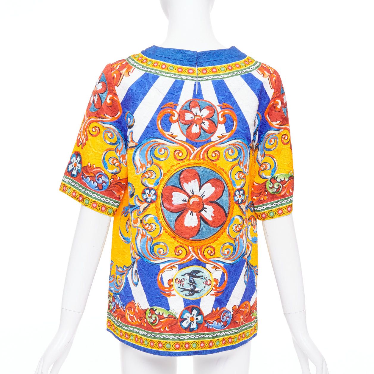 Dolce & Gabbana DOLCE GABBANA Carretto Siciliano yellow blue print jacquard tunic top IT40 S Size S / US 4 / IT 40 - 5 Thumbnail