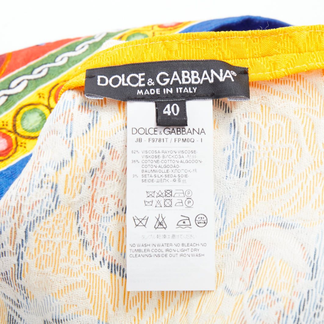 Dolce & Gabbana DOLCE GABBANA Carretto Siciliano yellow blue print jacquard tunic top IT40 S Size S / US 4 / IT 40 - 8 Thumbnail
