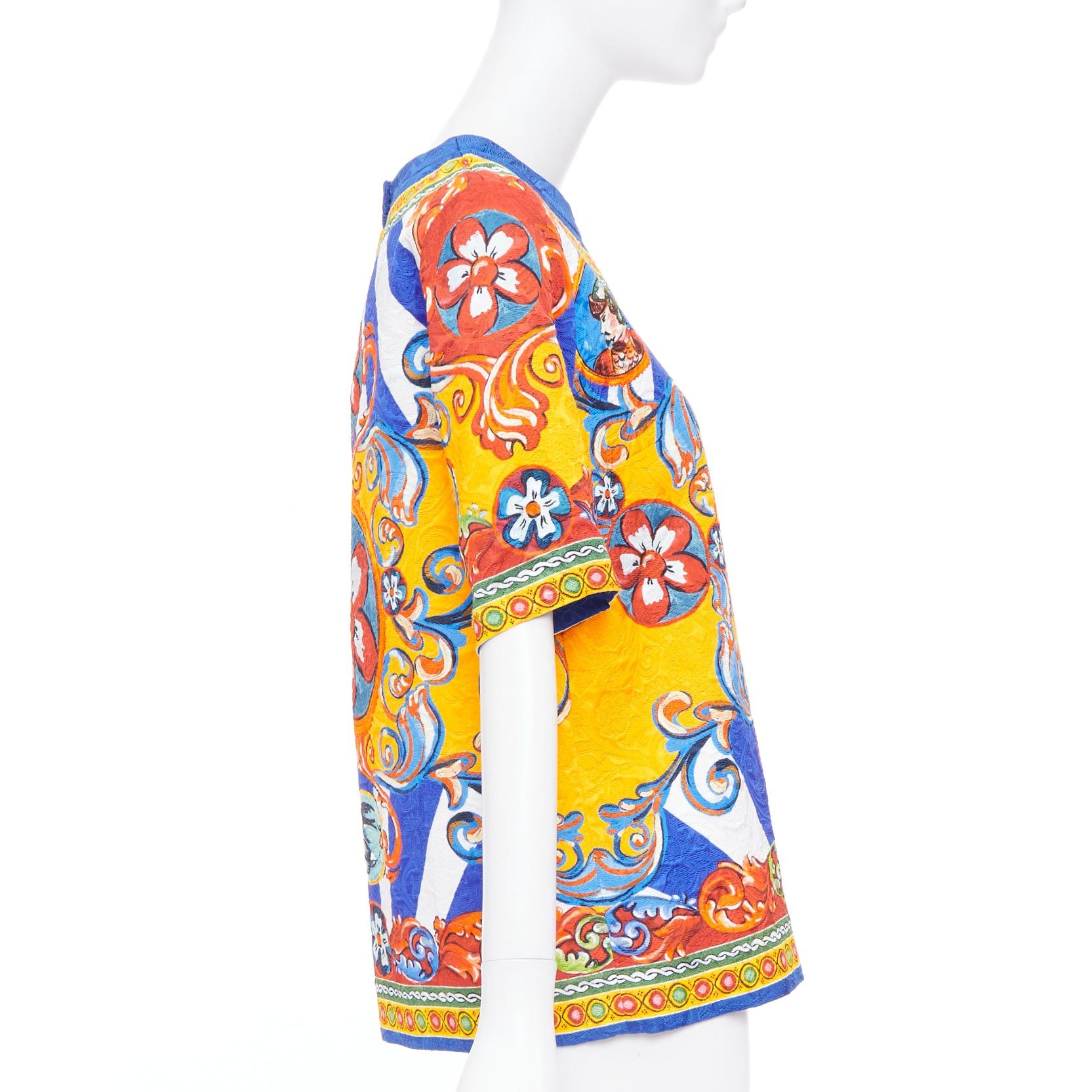 Dolce & Gabbana DOLCE GABBANA Carretto Siciliano yellow blue print jacquard tunic top IT40 S Size S / US 4 / IT 40 - 4 Thumbnail
