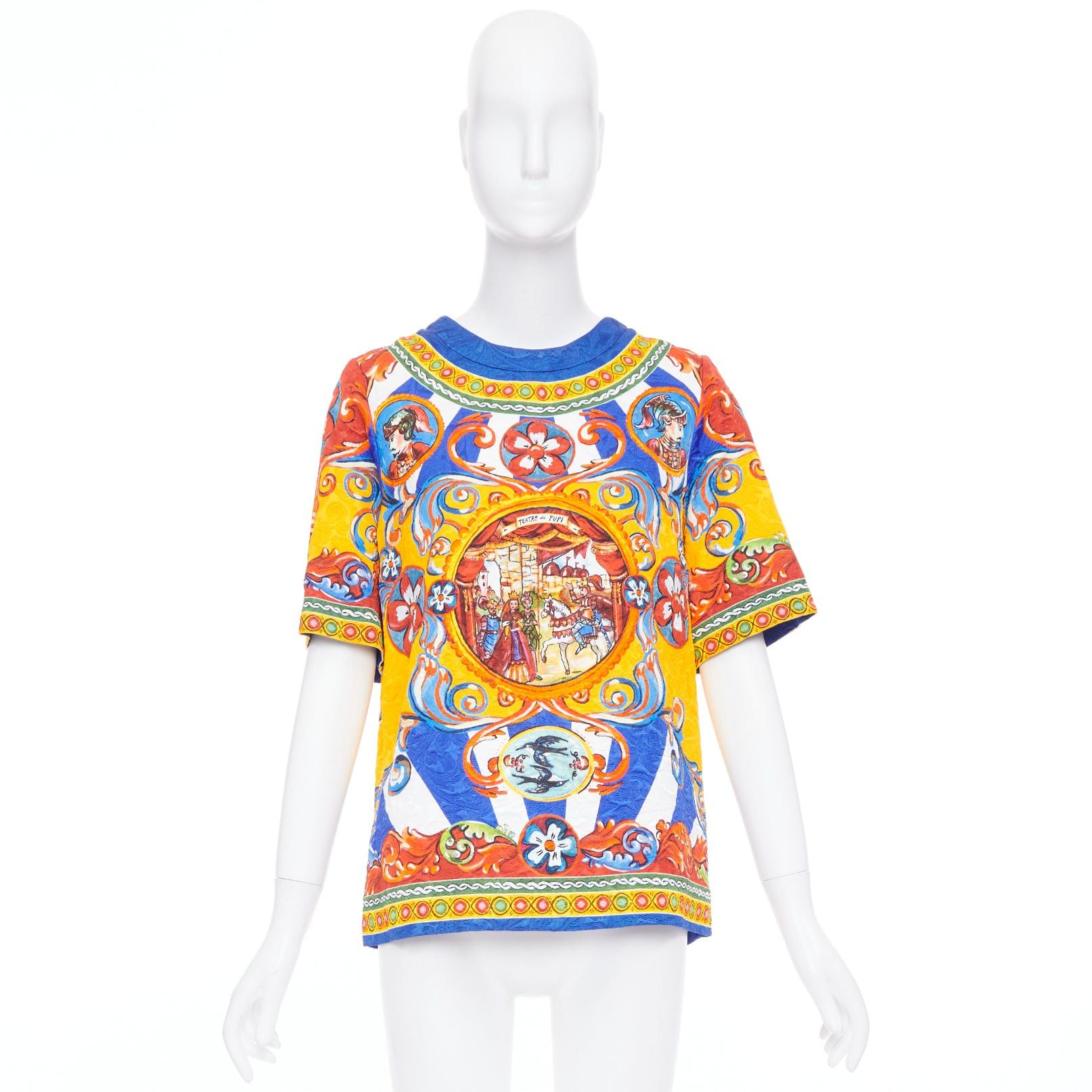 Dolce & Gabbana DOLCE GABBANA Carretto Siciliano yellow blue print jacquard tunic top IT40 S Size S / US 4 / IT 40 - 9 Thumbnail
