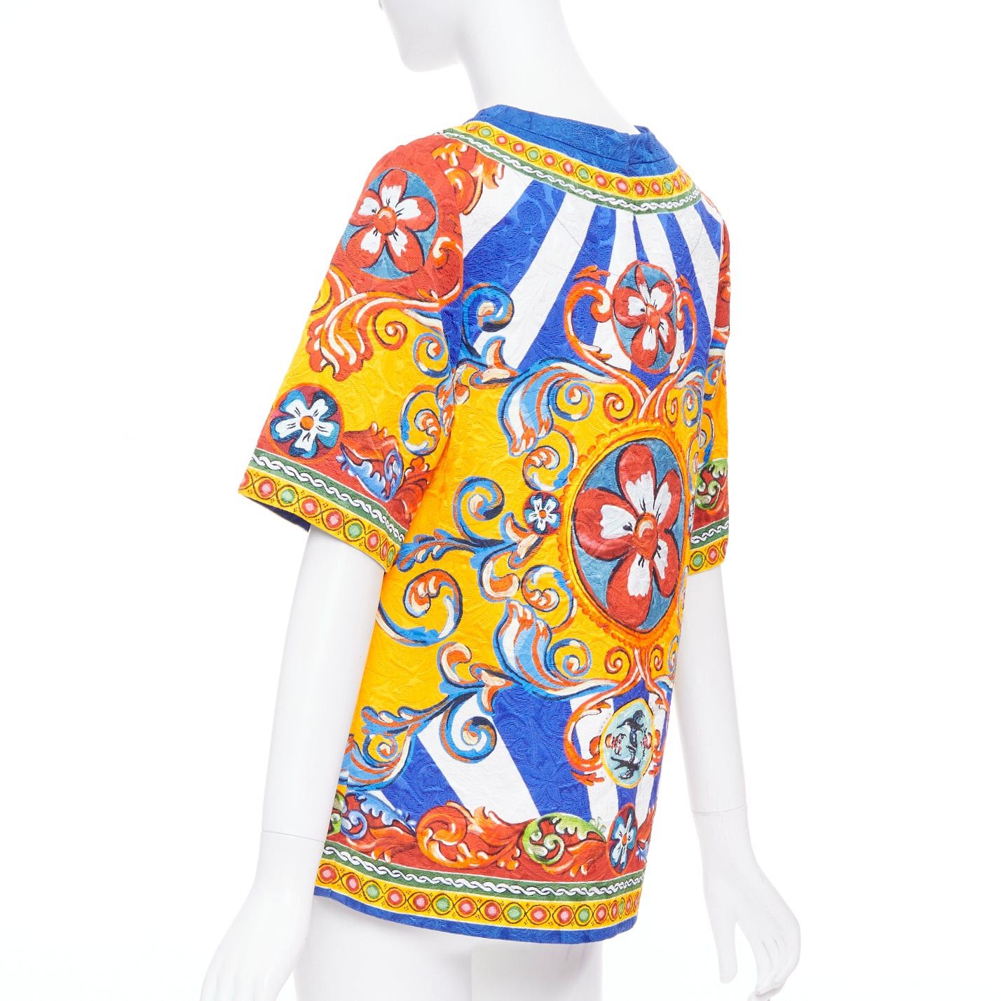 Dolce & Gabbana DOLCE GABBANA Carretto Siciliano yellow blue print jacquard tunic top IT40 S Size S / US 4 / IT 40 - 6 Thumbnail